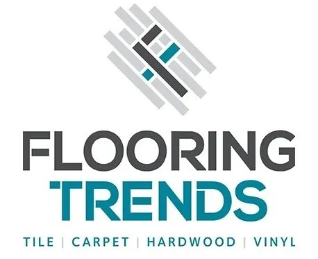 Flooring Trends logo featuring a distinctive flooring symbol that looks like an F, with gray and turquoise color scheme.