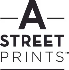 A-Street Prints Logo has a large A on the top written in modern black font