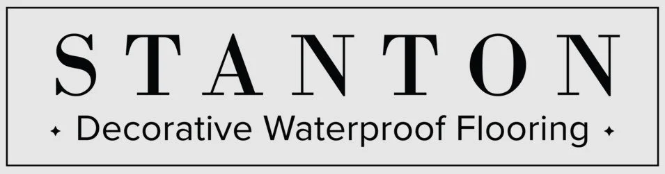 Stanton logo featuring the tagline 'Decorative waterproof flooring,' in classic typography with black and white colors.