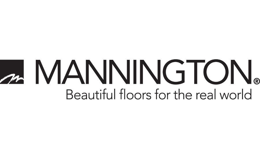 Mannington logo featuring the tagline 'Beautiful floors for the real world,' in modern typography with black and white colors.