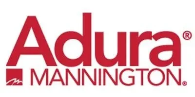 Logo for Adura Mannington in modern typography, in red on a white background
