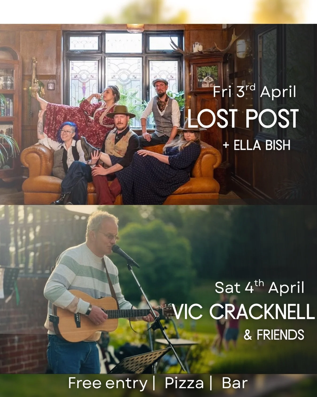 🎶 Live music returns to Birdies 🎶

We kick things off on Friday 3rd April and Saturday 4th April with our first weekend of live music 🙌

Friday 3rd April
Lost Post @lostpostband 
Supported by: Ella Bish @ellabishlive 

🍕 Pizza + Sprinkle of Saffr