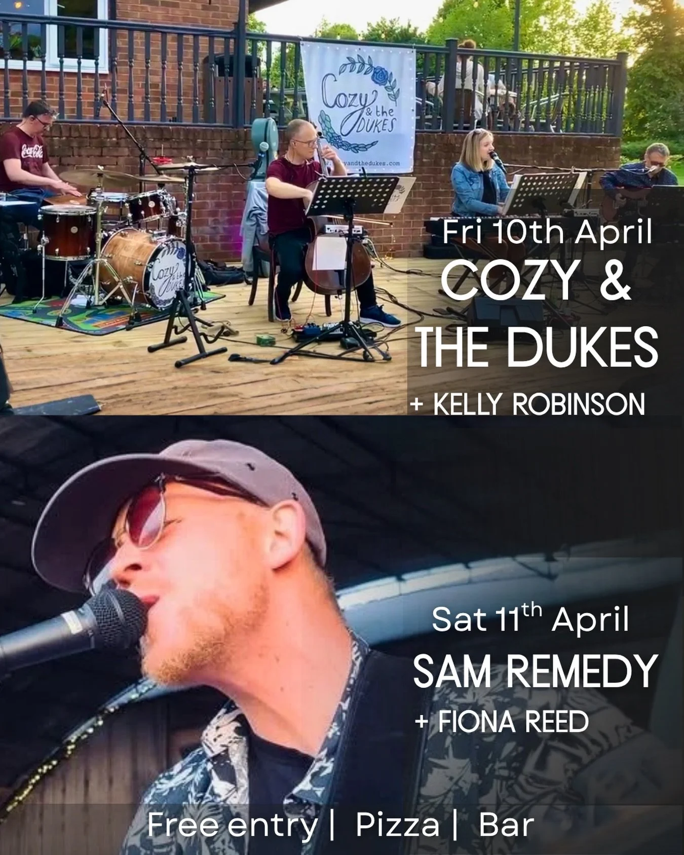 This weekend at Birdies 🎶

We&rsquo;re back for weekend two of our free live music season and it&rsquo;s looking like a good one 🙌

Friday 10th April
Cozy &amp; The Dukes + Kelly Robinson
Mexicali food truck joining us alongside our stone baked piz