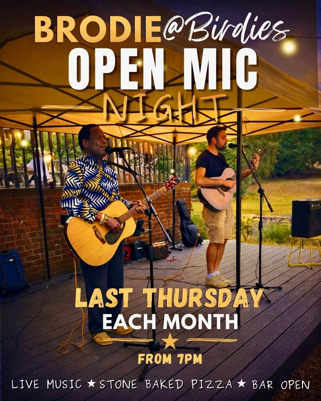 🎤 Open Mic is back this month 🎤

Join us on Thursday 30th April, then the last Thursday of every month for a brilliant evening of live music.

Hosted by Brodie and Jamie, it&rsquo;s a relaxed, welcoming night whether you&rsquo;re performing or just