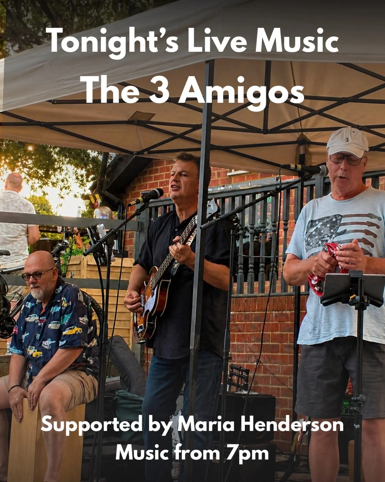 Another beautiful evening on the cards ☀️ clear blue skies, warm sunshine and more great vibes at Birdies.

After last night&rsquo;s buzz, we&rsquo;re ready to go again.

The 3 Amigos with us tonight, supported by Maria Henderson to get things starte