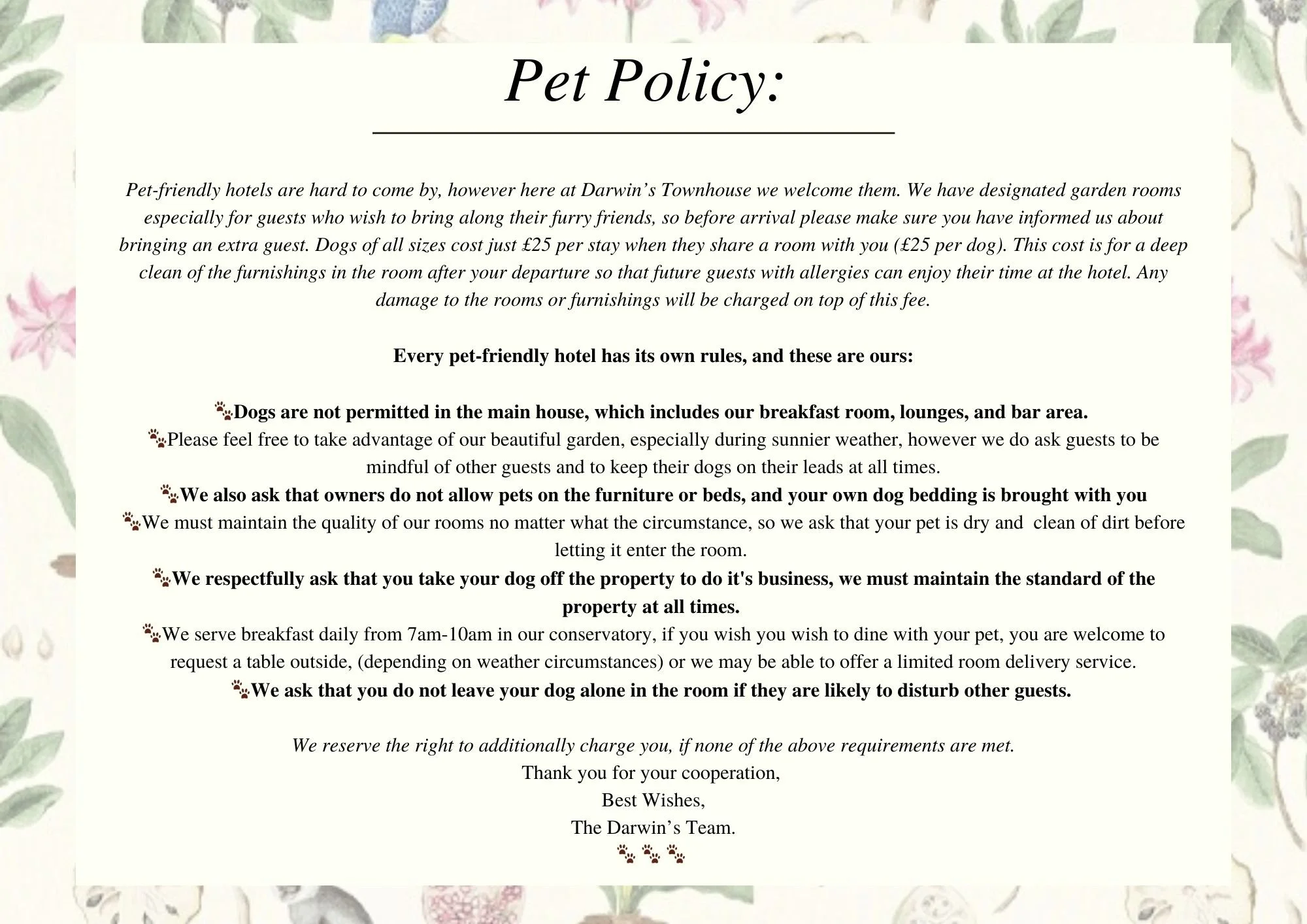 Pet Policy Darwins Townhouse pet-policy-darwins-townhouse