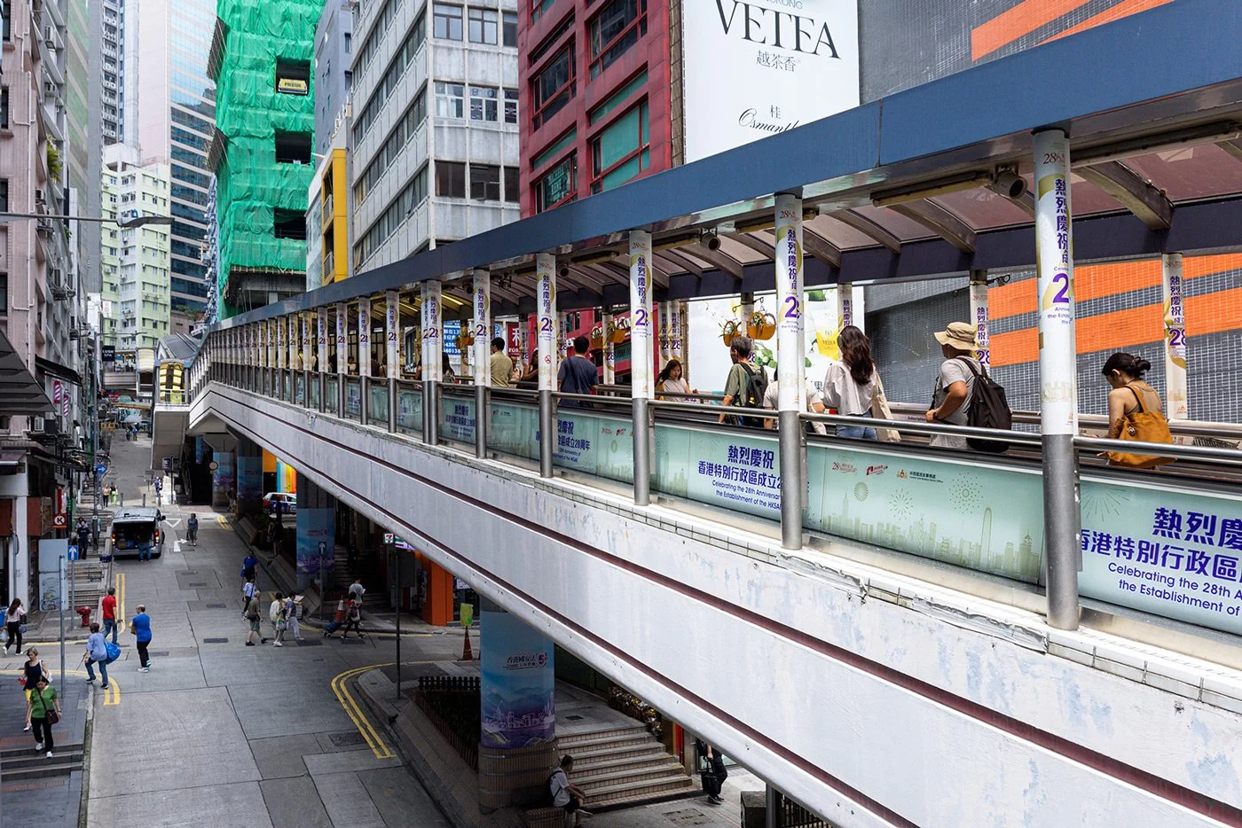 Hong Kong's iconic escalator system — 800 meters through the city's vertical landscape.