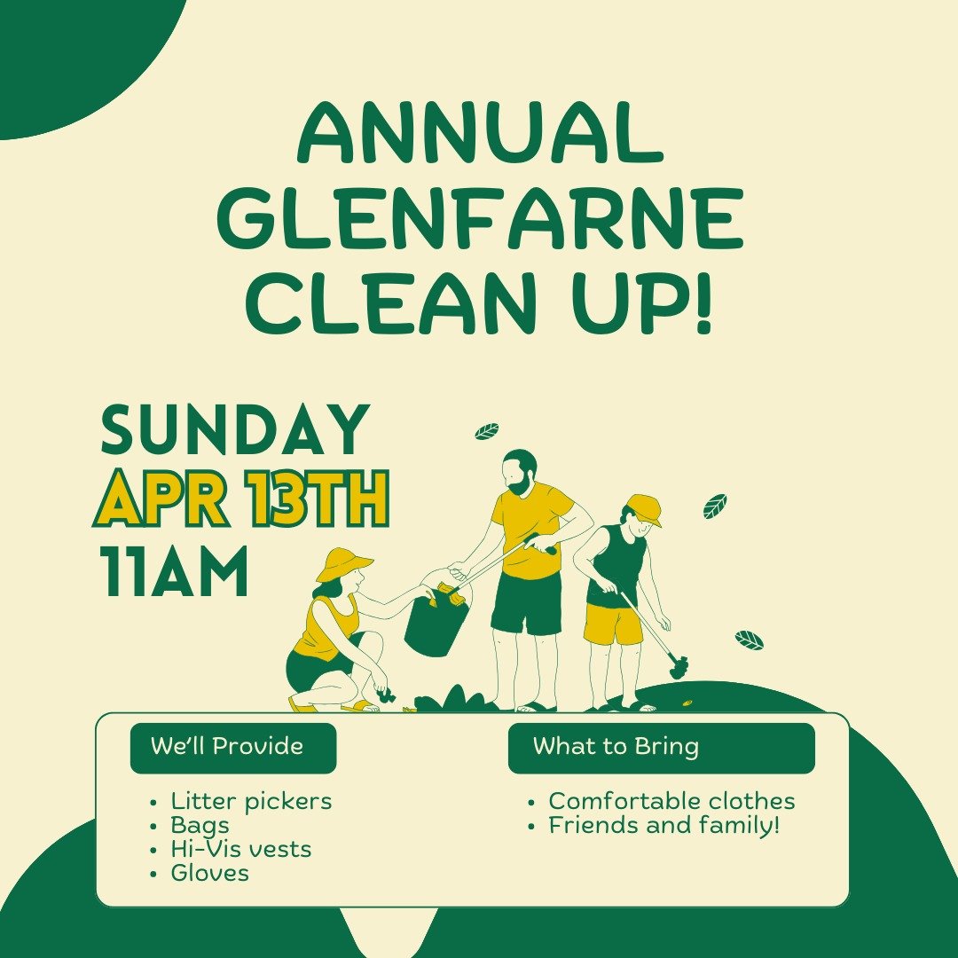 Glenfarne&rsquo;s annual clean-up takes place Sunday April 13, starting from The Rainbow at 11am. Litter pickers, bags and high vis vests and gloves will be available, we appreciate the volunteers who turn out every year. There is a lot of litter on 