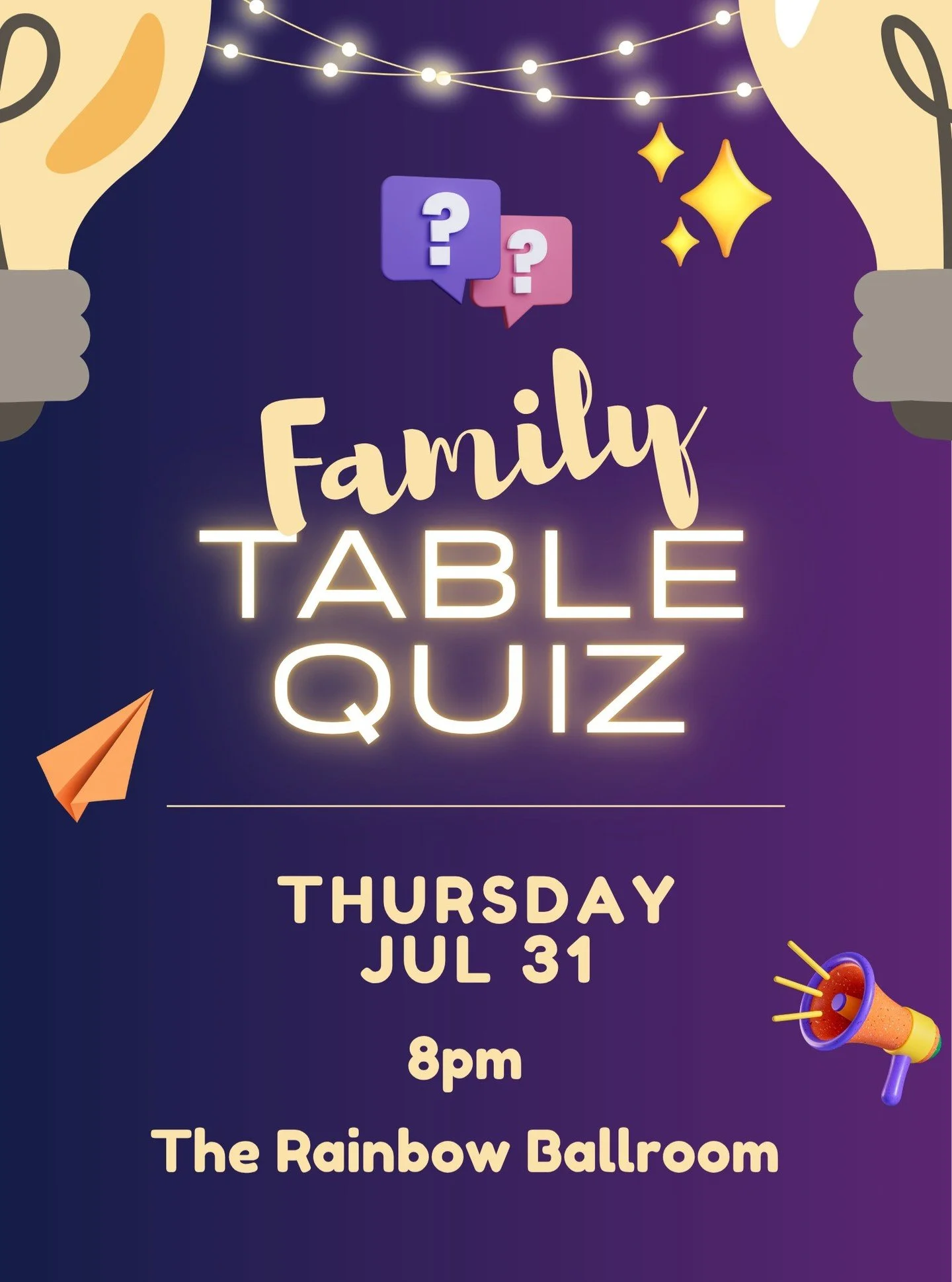 8PM TONIGHT
The competition is on, our Family Table Quiz is back as part of the Gala festivities. Always great craic, come and see what it's all about! We can't wait for a line up of amazing events planned for this bank hol weekend! See our schedule 