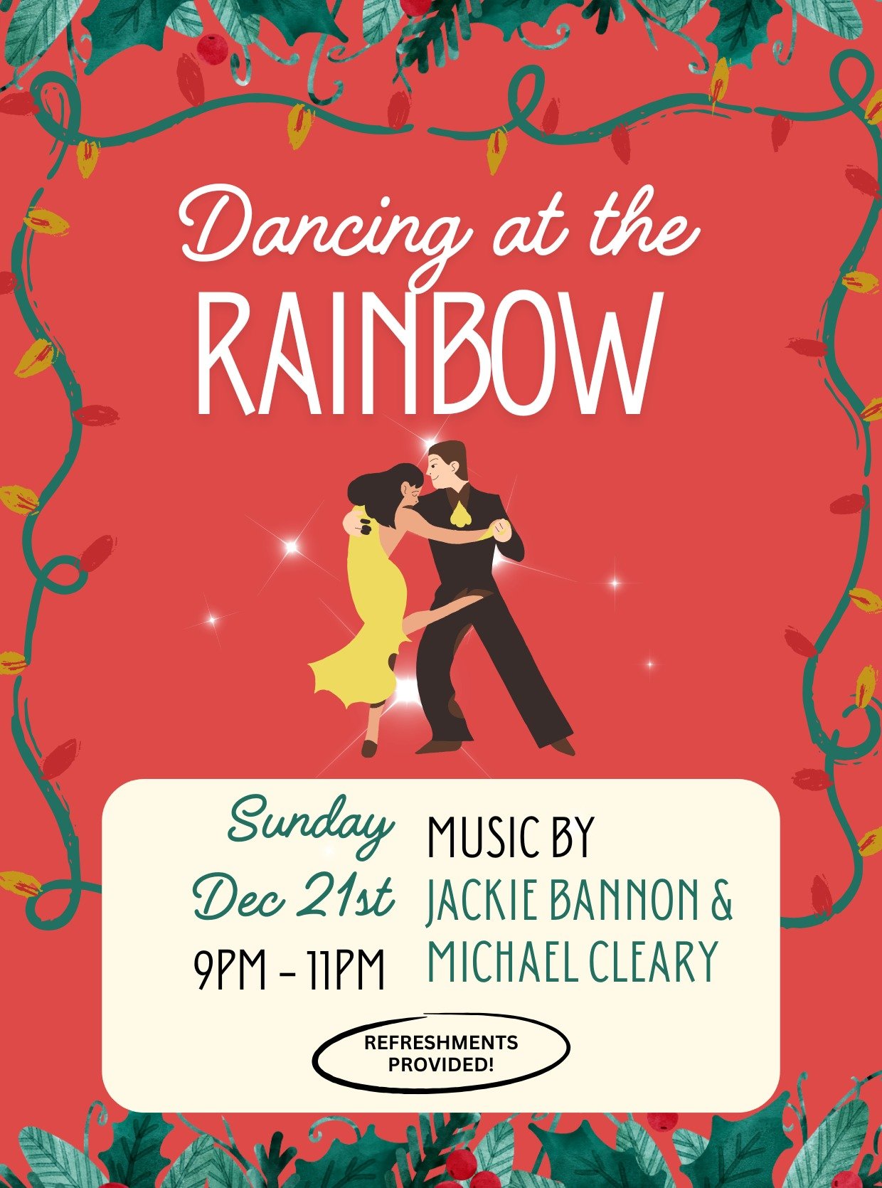 Join us for the last social dance of the year at The Rainbow Ballroom, Glenfarne. We can't wait to share the dances lined up for 2026!

Sunday December 21st
9pm-11pm.
Music by Jackie Bannon and Michael Cleary.

Refreshments provided.

#socialdance #c