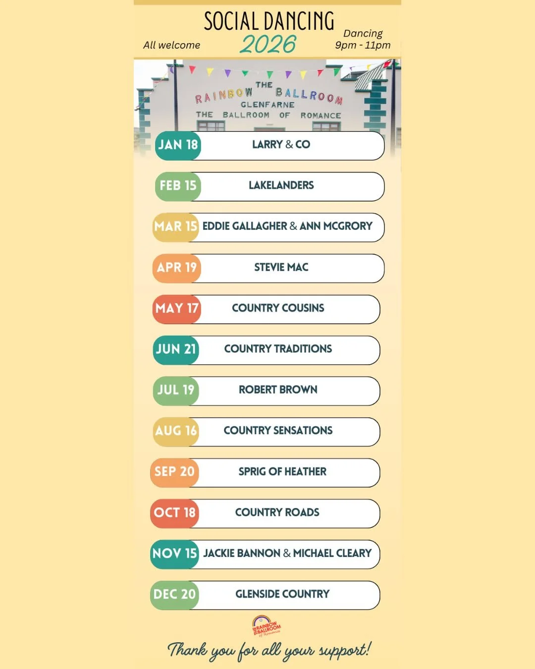 It's here, our Social Dancing dates for your 2026 calendar! 💃

Dances go ahead every third Sunday of each month and are a great way to meet new people and get involved in the community. We can't wait to see you all there on the floor with us.

Follo