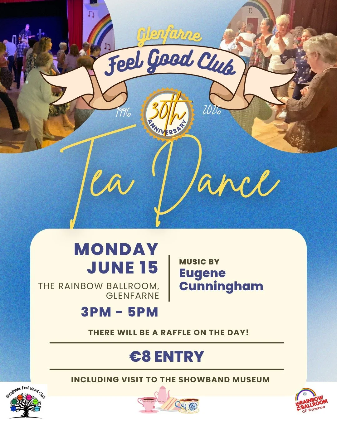 Can't wait for Monday June 15th! ☕🍰

Glenfarne Feel Good Club's annual Tea Dance is back on June 15th, at The Rainbow Ballroom of Romance, Glenfarne. Celebrating 30 years of making memories this year! 

Loads of goodies, good company, and a raffle w