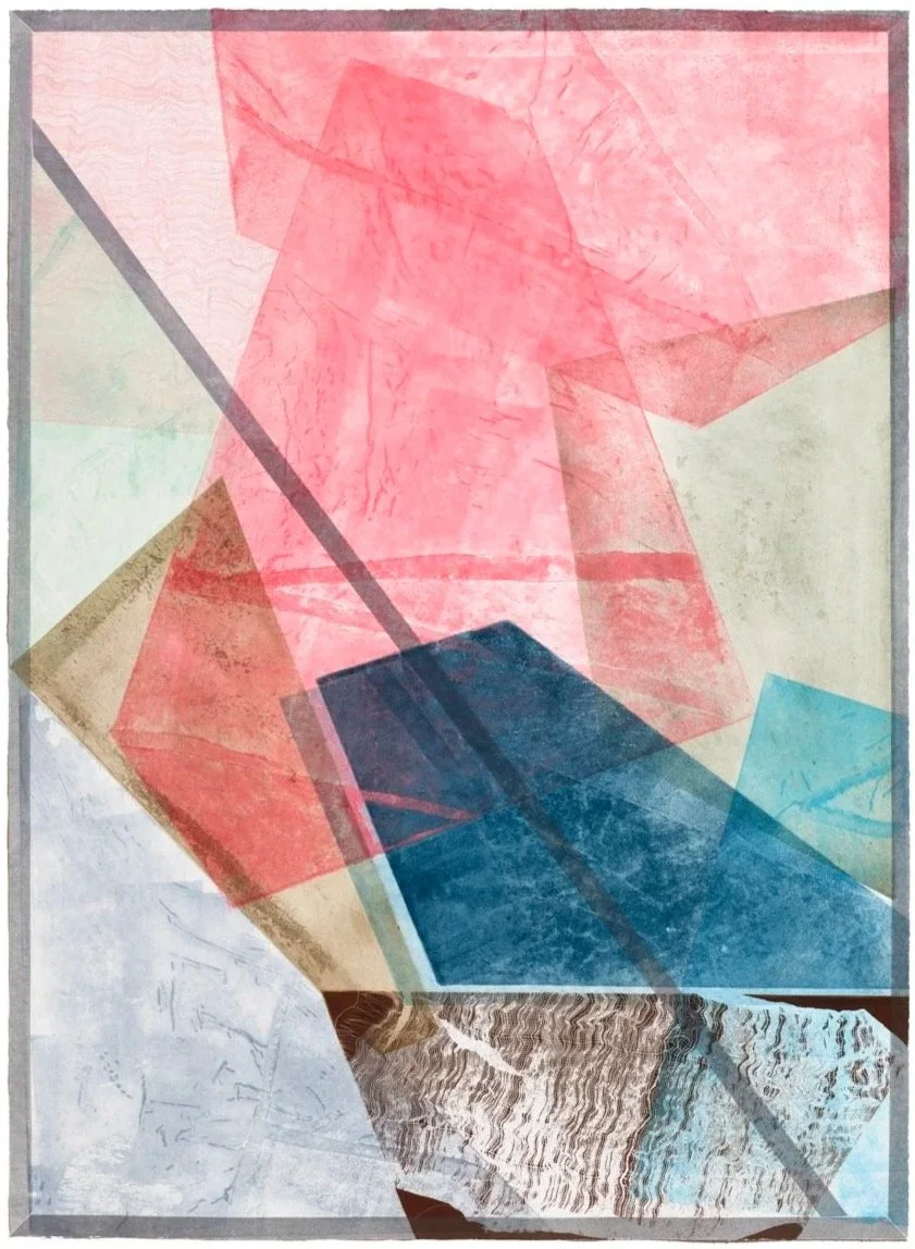 Martha Tuttle   
Semiconscious, or like fragments of light through a fractured lens VI, 2023   
Monoprint with found metal intaglio, woodblock, pressure printing, and relief printing on Rives BFK   
40 x 30 in (101.6 x 76.2 cm)   
Co-published by Far