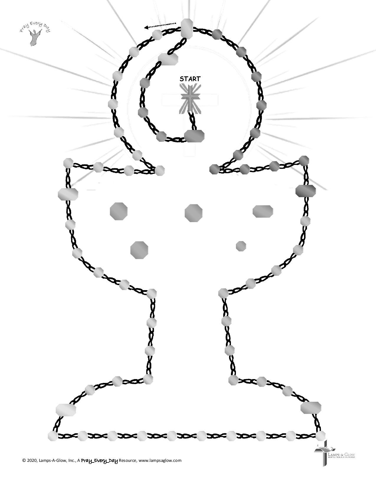 Download rosary patterns. Track your prayers using these patterns. Add a sticker for each prayer and Rosary bead on the pattern. Pray just a decade a day and complete a Rosary in seven days.