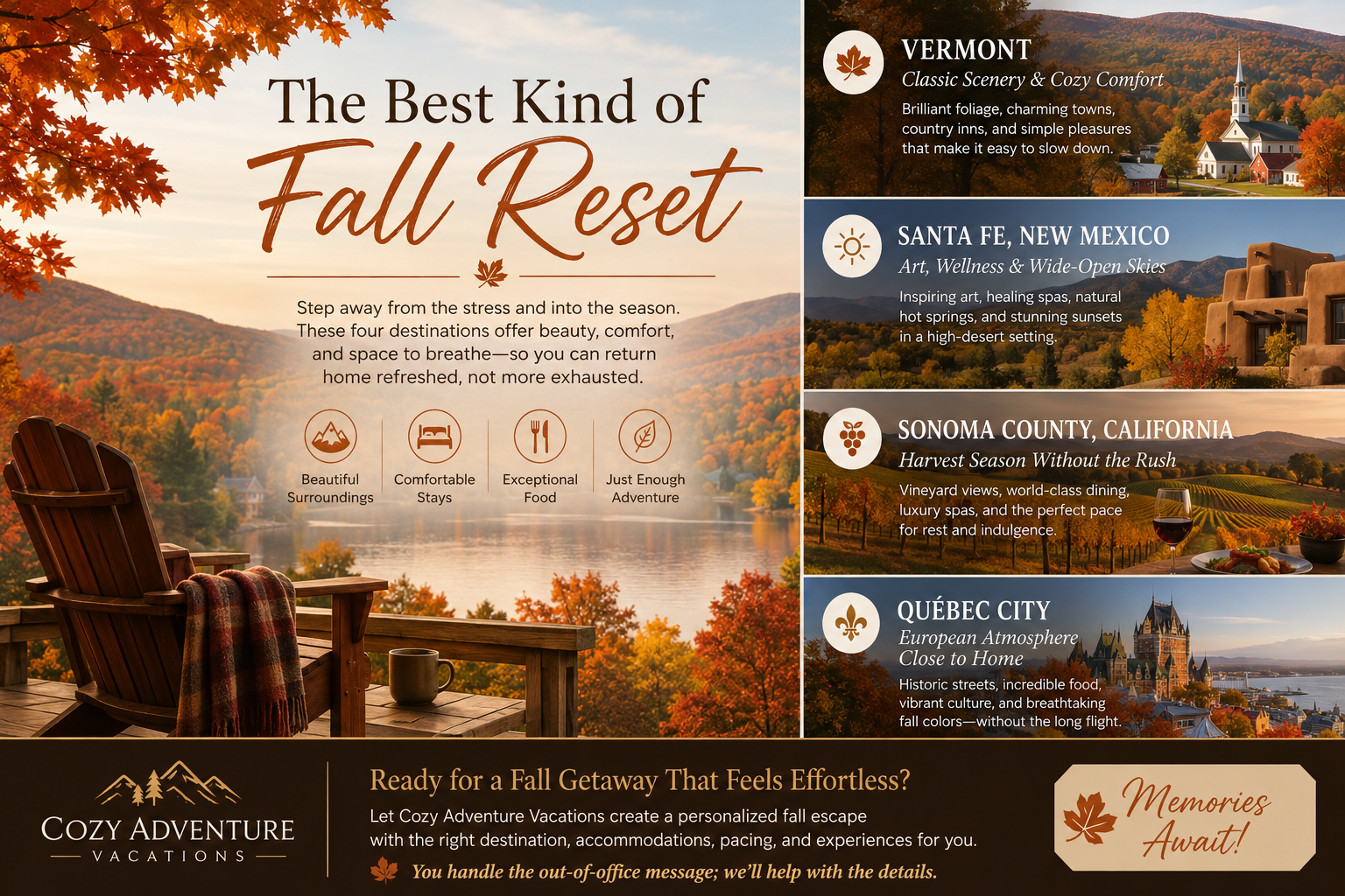 4 of the Best Fall Destinations for Stressed Professionals Who Need a Real Break