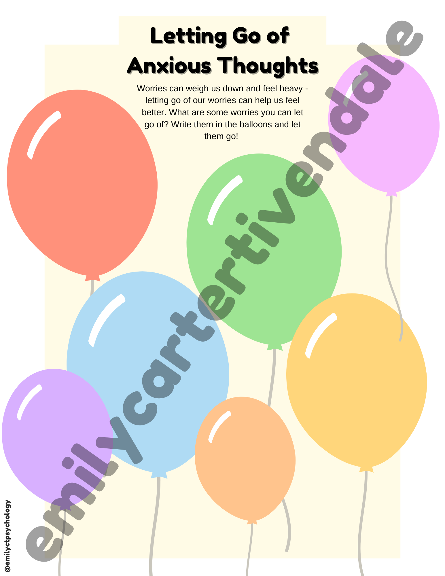 Balloon Worries Worksheet