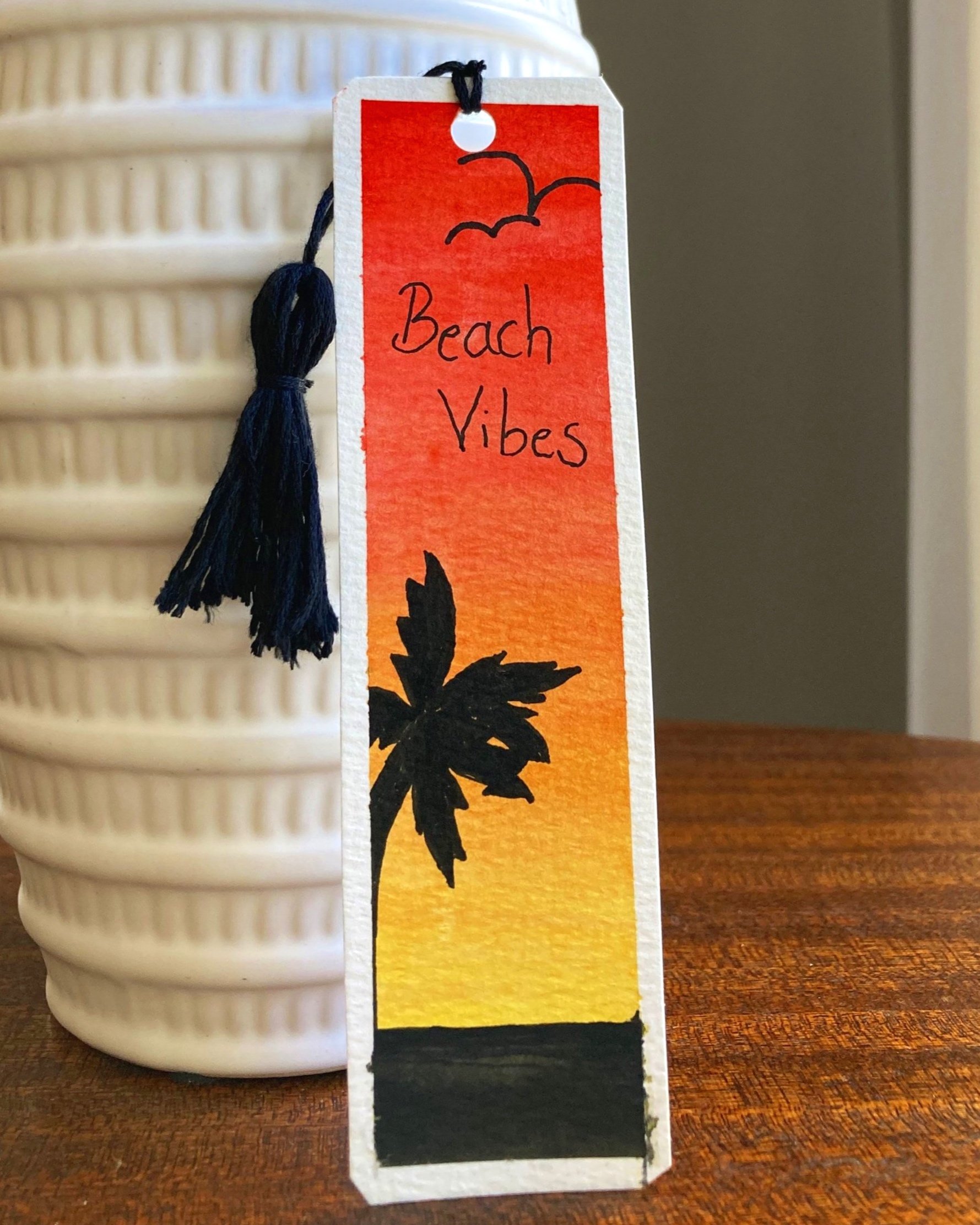 Beach Vibes Watercolor Hand Painted Bookmark
