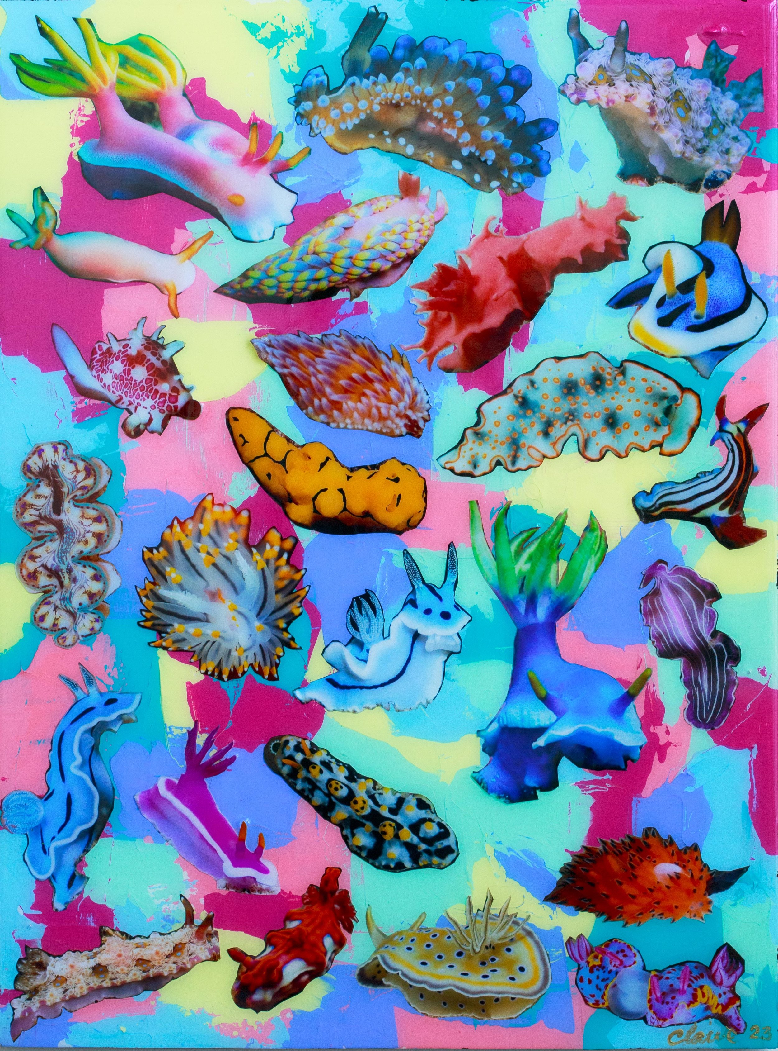 NudiPastel 18" x 24" Acrylic, collage, resin on wood panel