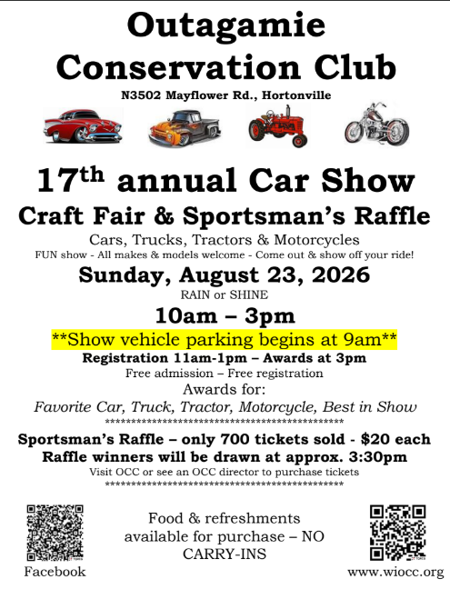 17th annual Car Show Craft Fair &amp; Sportsman’s Raffle