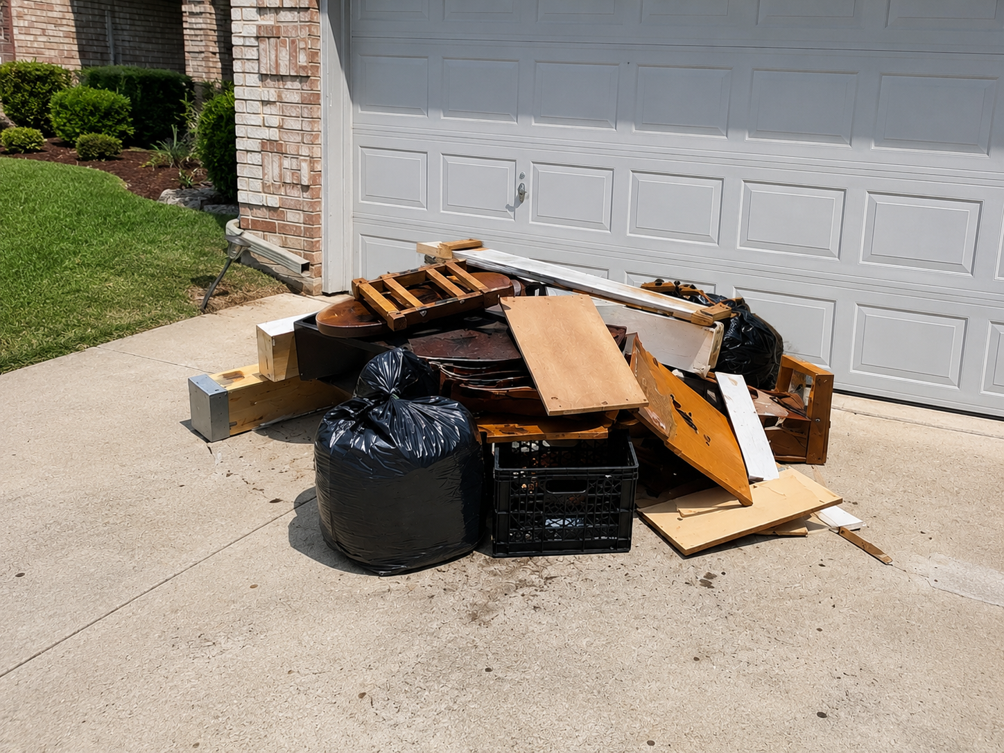 Small junk removal pickup load in Plano, TX driveway before hauling service