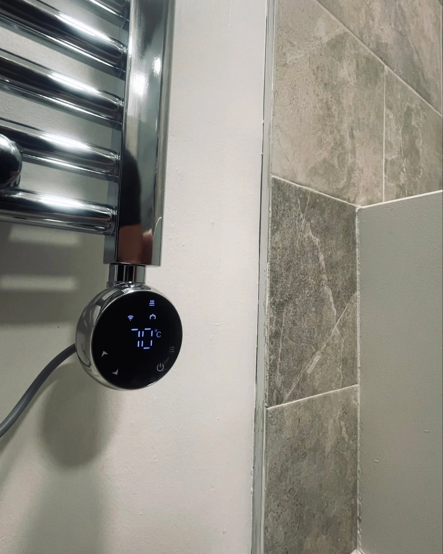 Electric Towel Rail install.

As the cold weather fast approaches, adding an electrical towel rail to warm the bathroom up is a great idea, easy and no plumbing required.