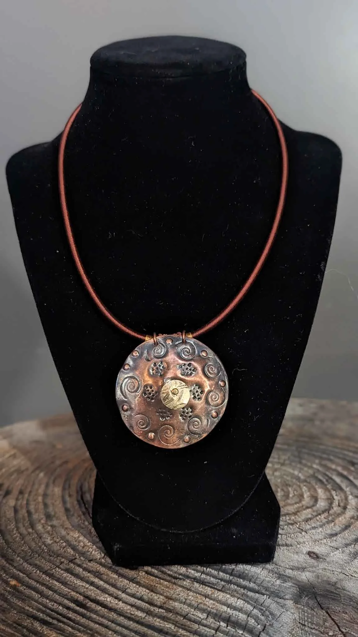 $150 | Pendant: Copper | Oxidized | Hand-stamped | Gold-filled disk