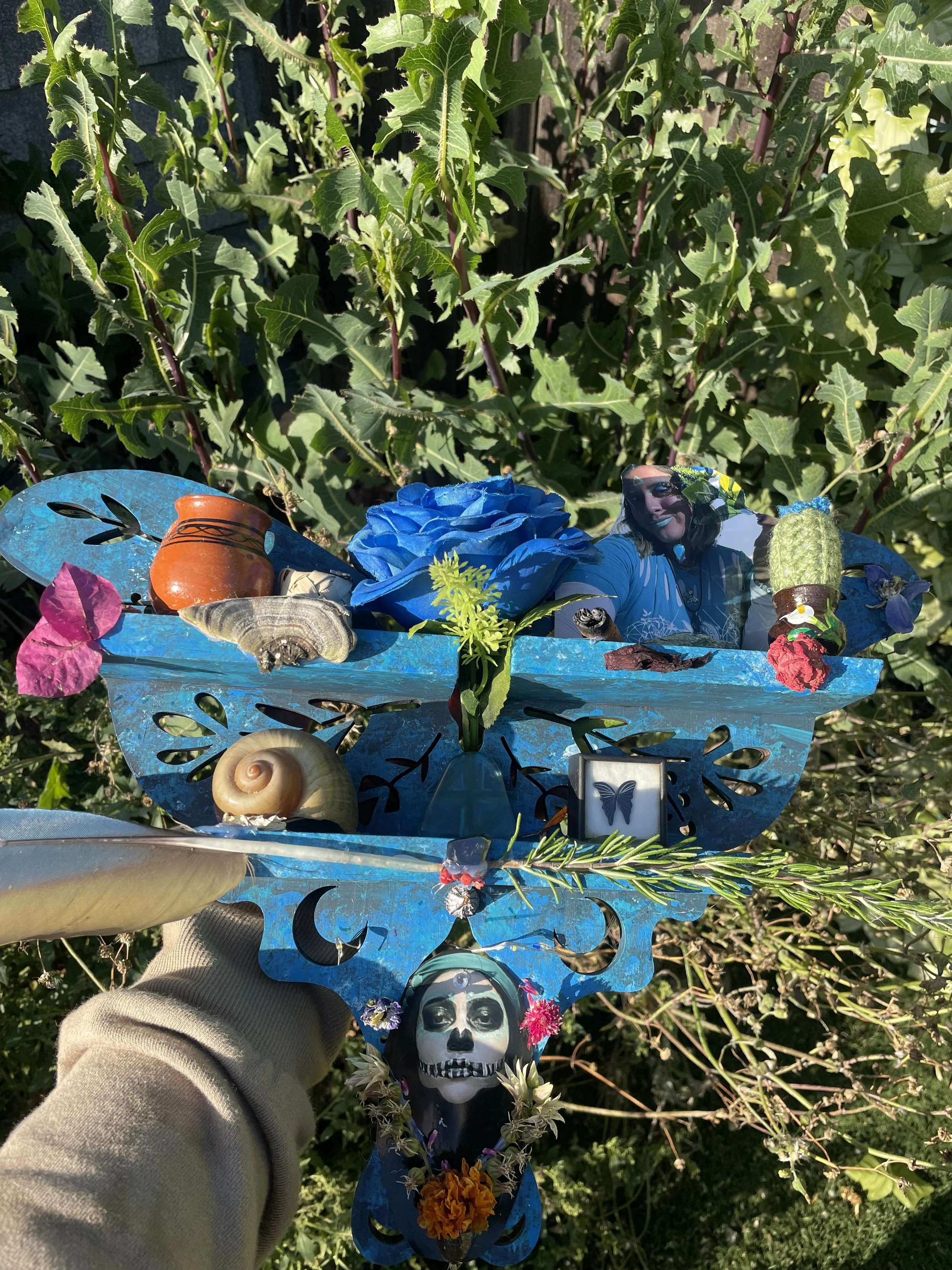 Mixed media art pieces set titled, “An Altar to Myself Part 2.” Includes an altar, a collage, and a poem. “An Altar to Myself,” featured in Our Existence is Resistance art showcase at Centro Cultural de La Raza. April 2023