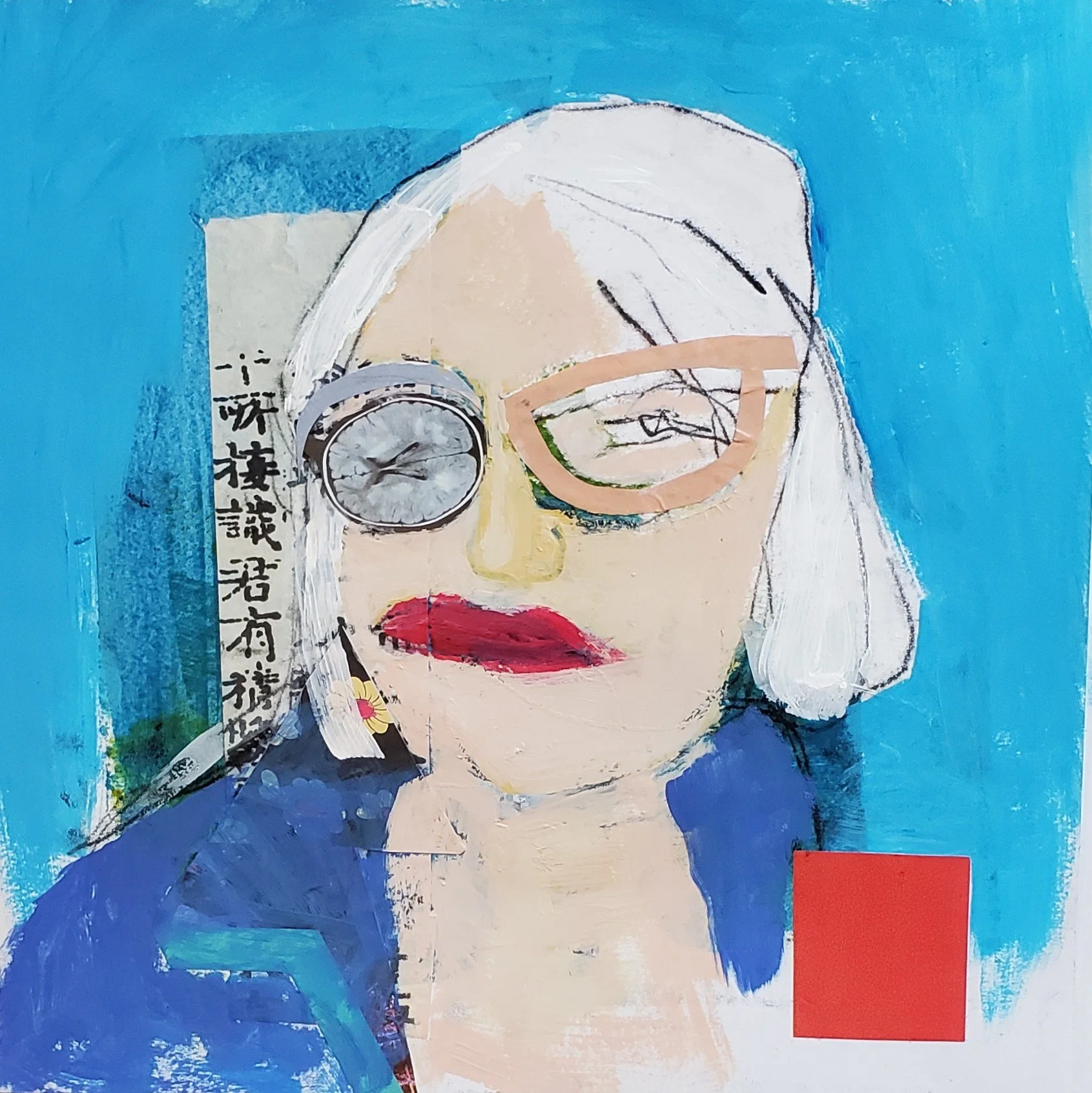 teresa painted sumi-e, mixed media on paper, 10 x 10 in, 2025