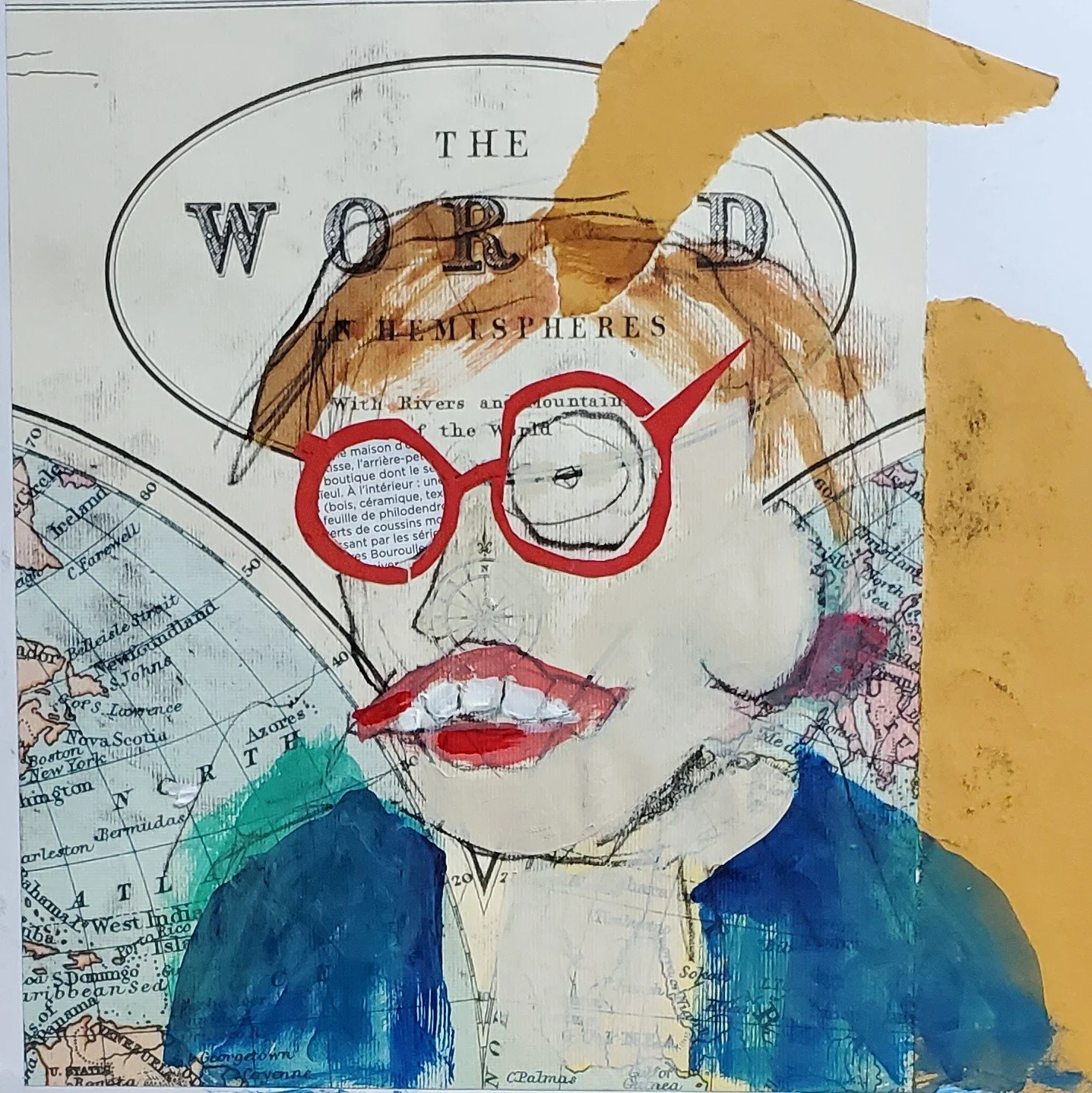 word traveler donna, mixed media on paper, 10 x 10 in, 2025