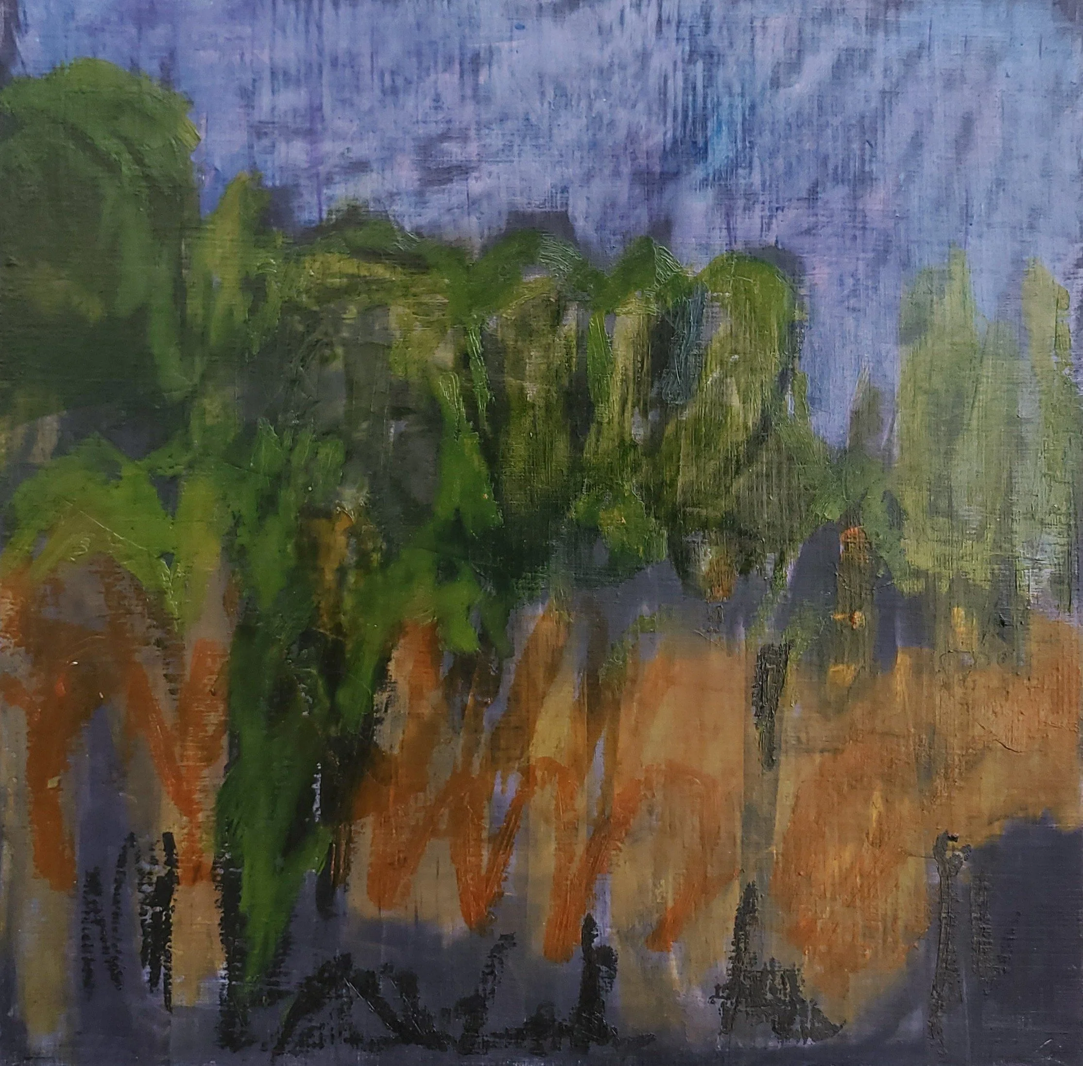 tinder, 12x12in, oil/cold wax on canvas paper, 2022