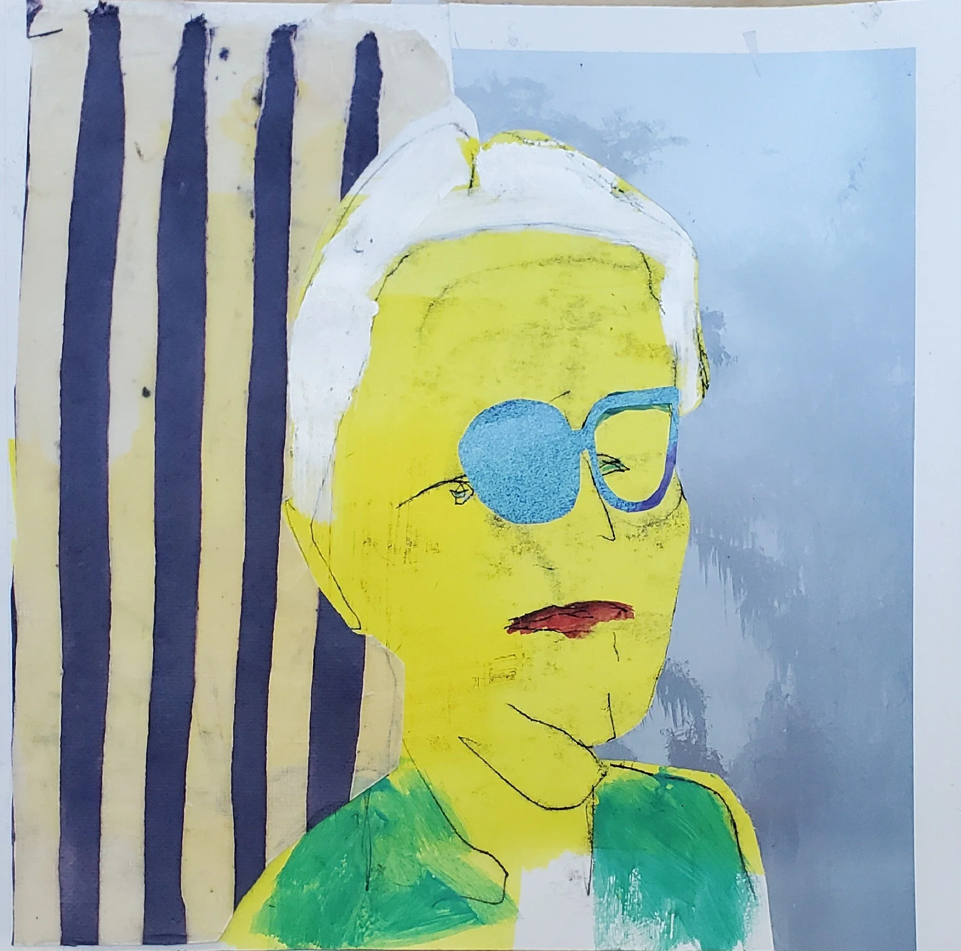 also susan, mixed media on paper, 10 x 10 in, 2025