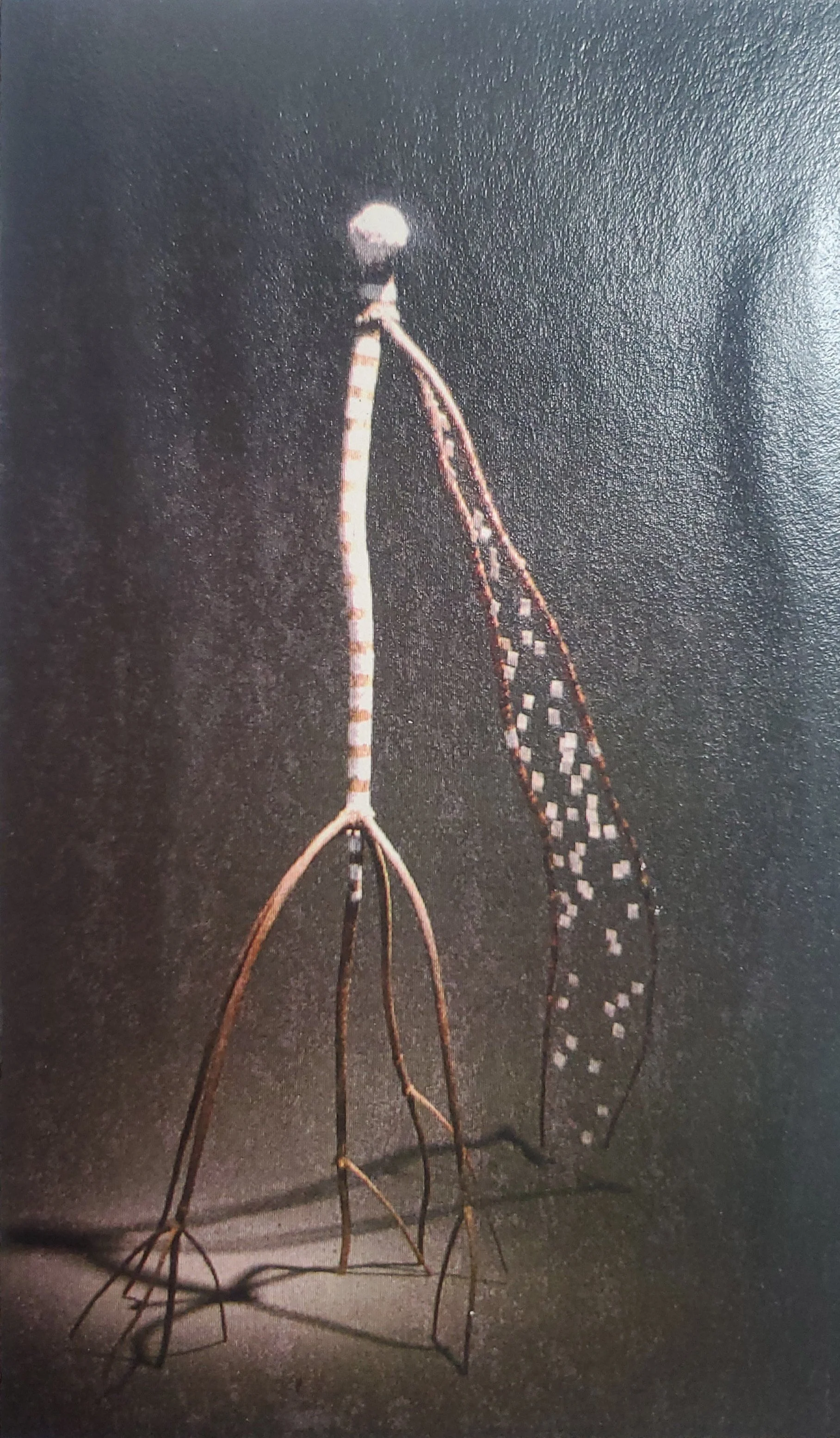 ARCHIVE: approx 60x48x36in, tree branch, metallic thread, feathers, tape, paper maché, acrylic paint, 1990 - no longer available