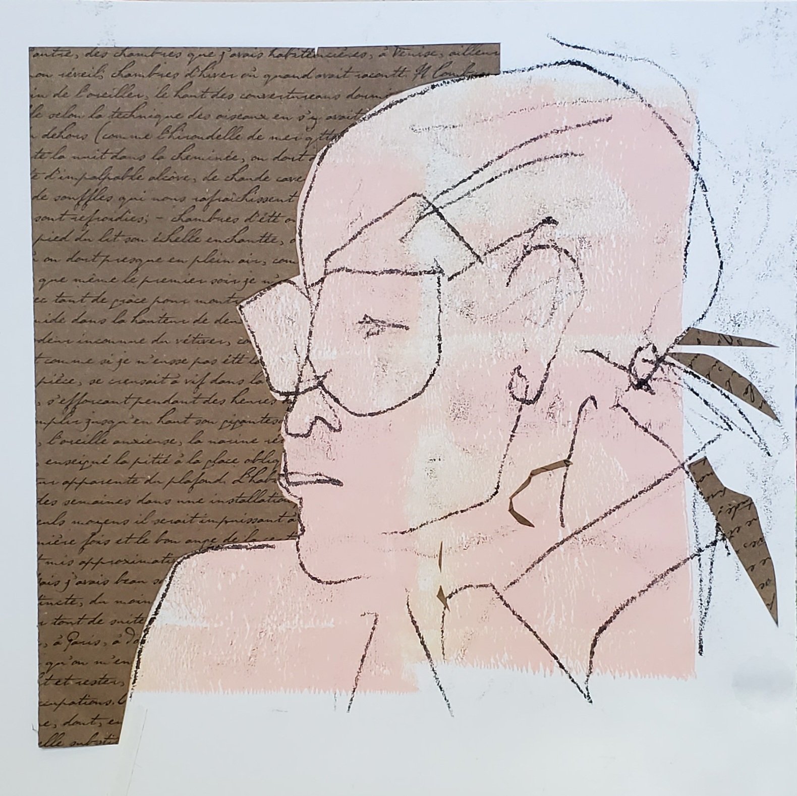 ruth bader ginsberg impersonation, mixed media on paper, 10 x 10 in, 2025