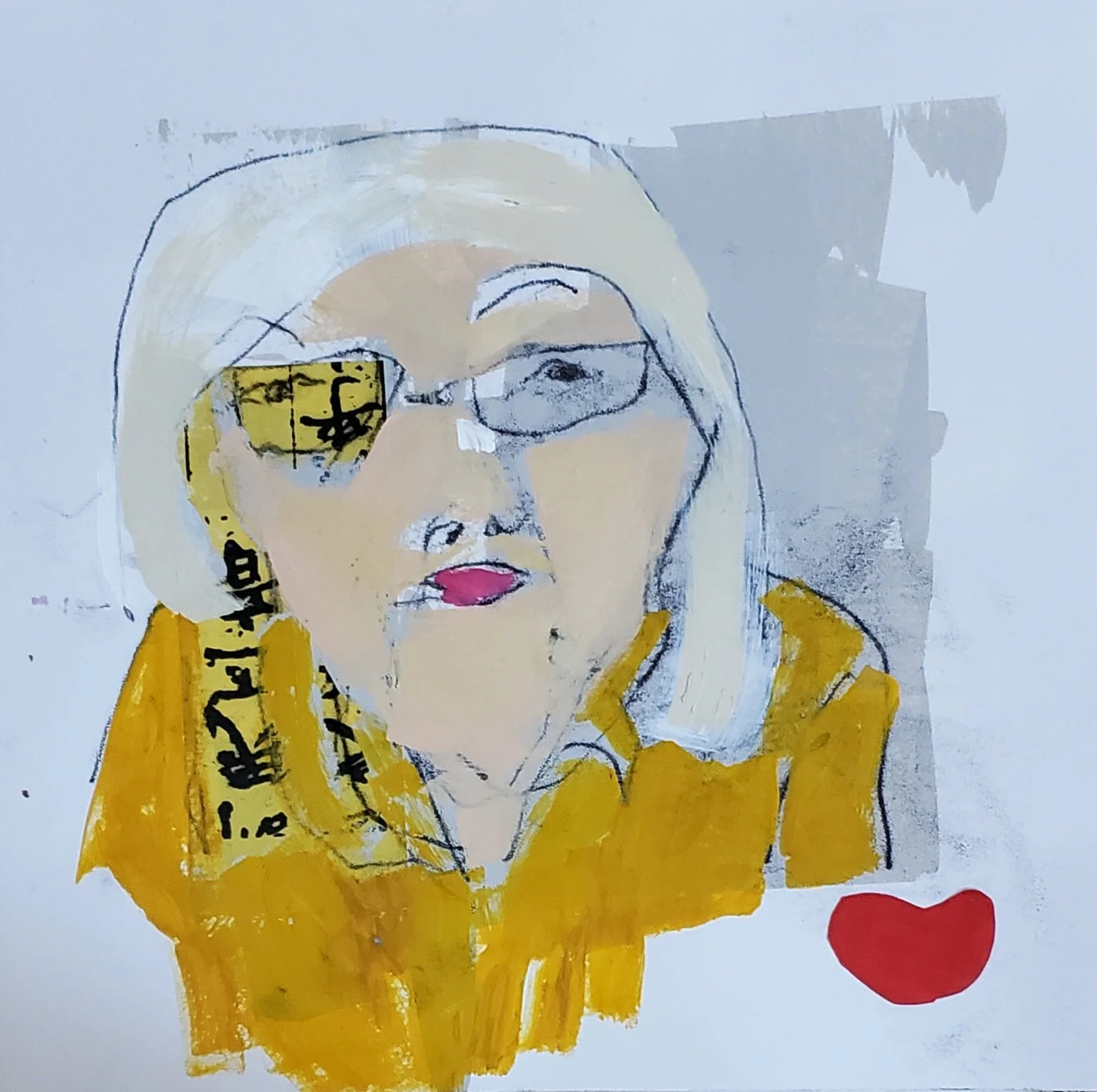 teresa has loosed up, mixed media on paper, 10 x 10 in, 2025