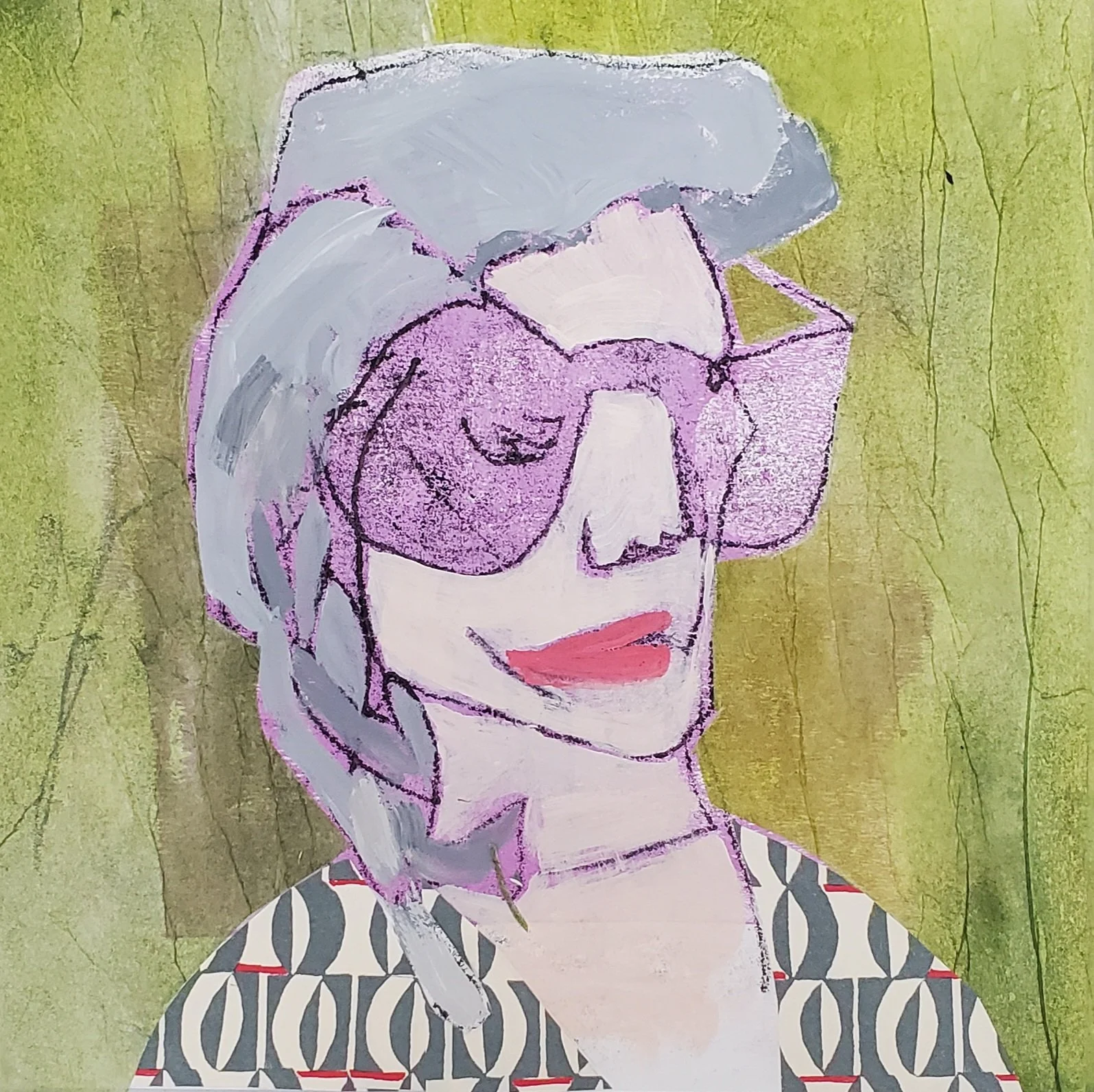 braid, mixed media on paper, 10 x 10 in, 2025