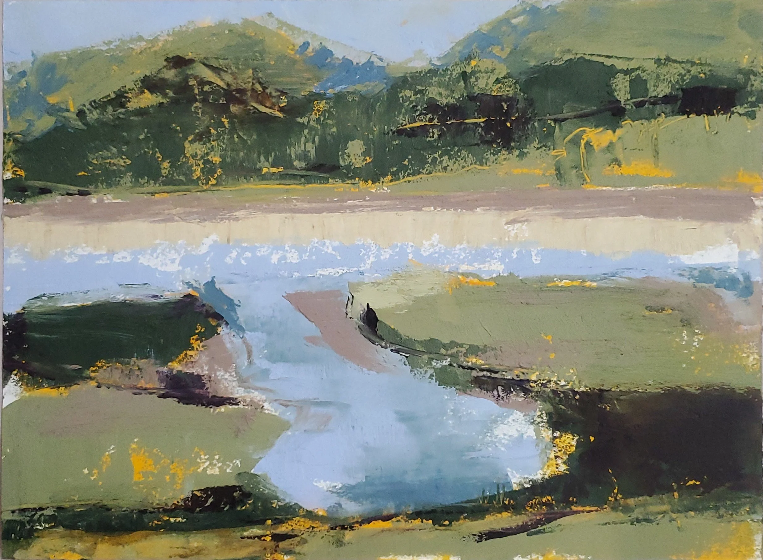 mink creek estuary (plein air), 8x10, oil/cold wax on art board, 2023