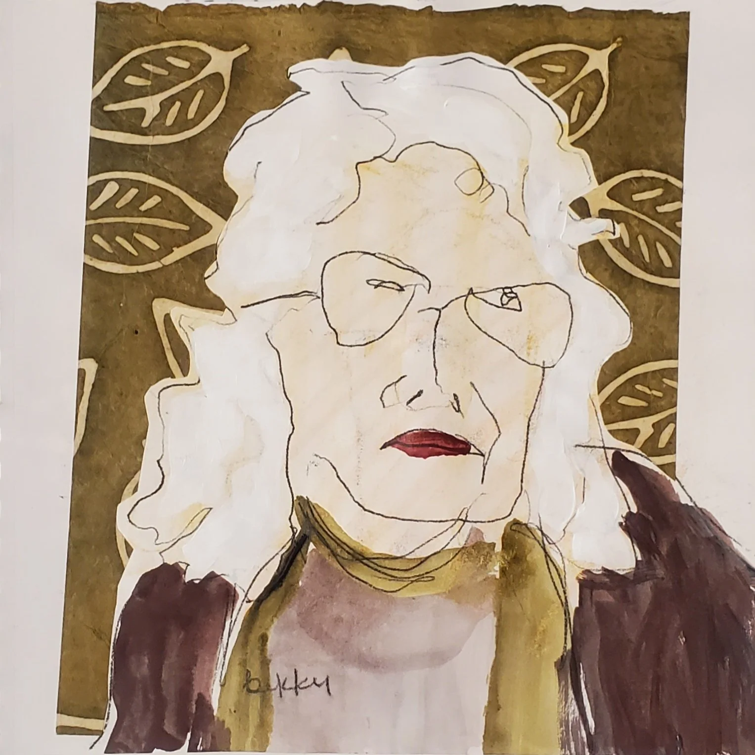 becky, 10x10, ink/acrylic on paper, 2026