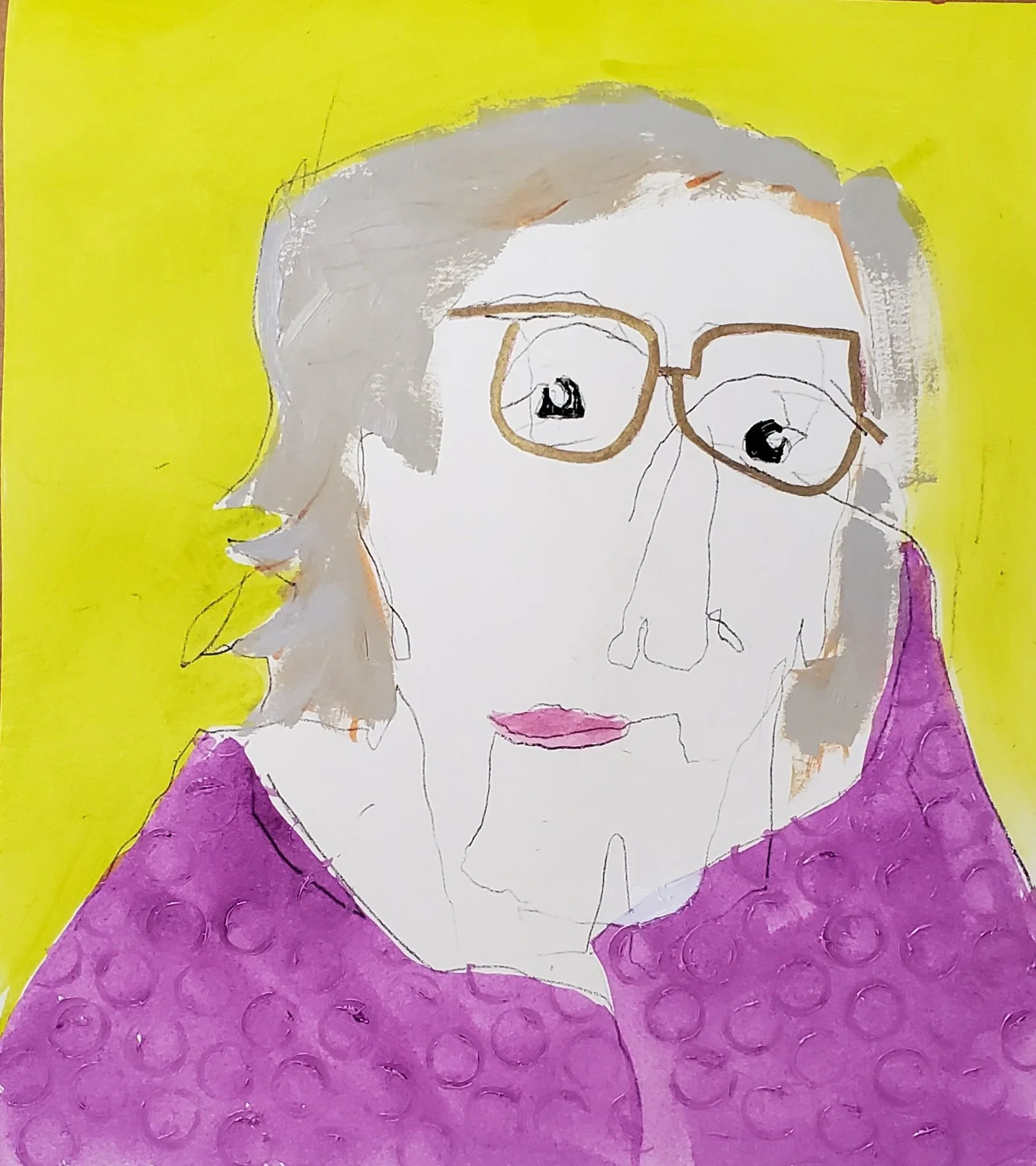 purple shirt, mixed media on paper, 10 x 10 in, 2025