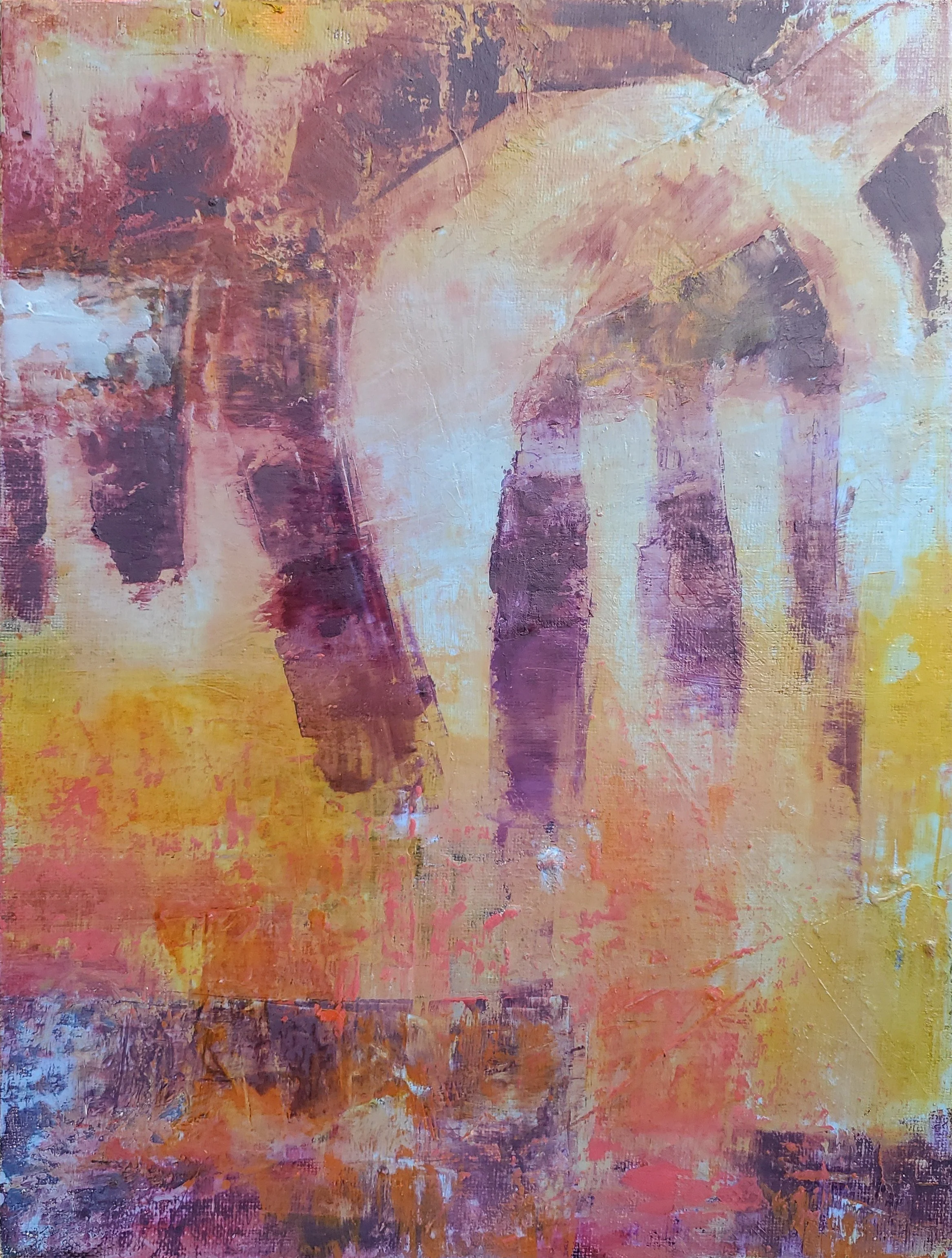 water under the bridge, 12x9in, oil/cold wax, 2021