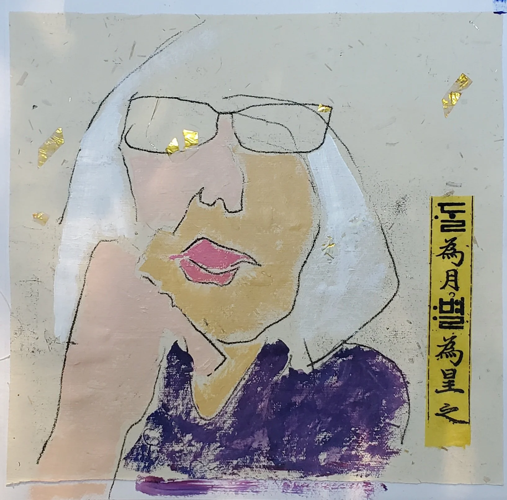 teresa, mixed media on paper, 10 x 10 in, 2025