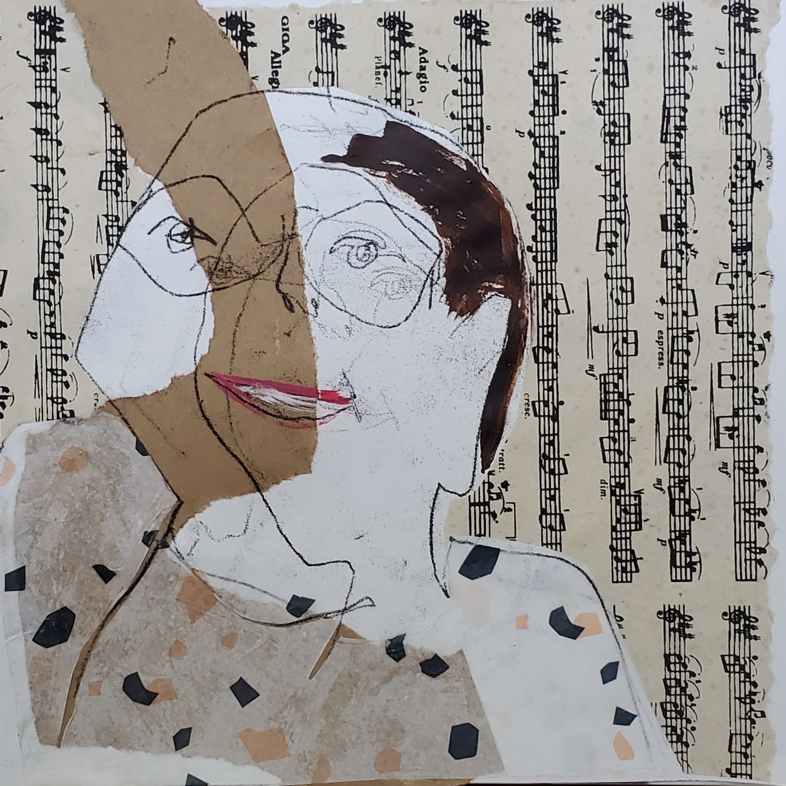 donna the jazz singer, mixed media on paper, 10 x 10 in, 2025