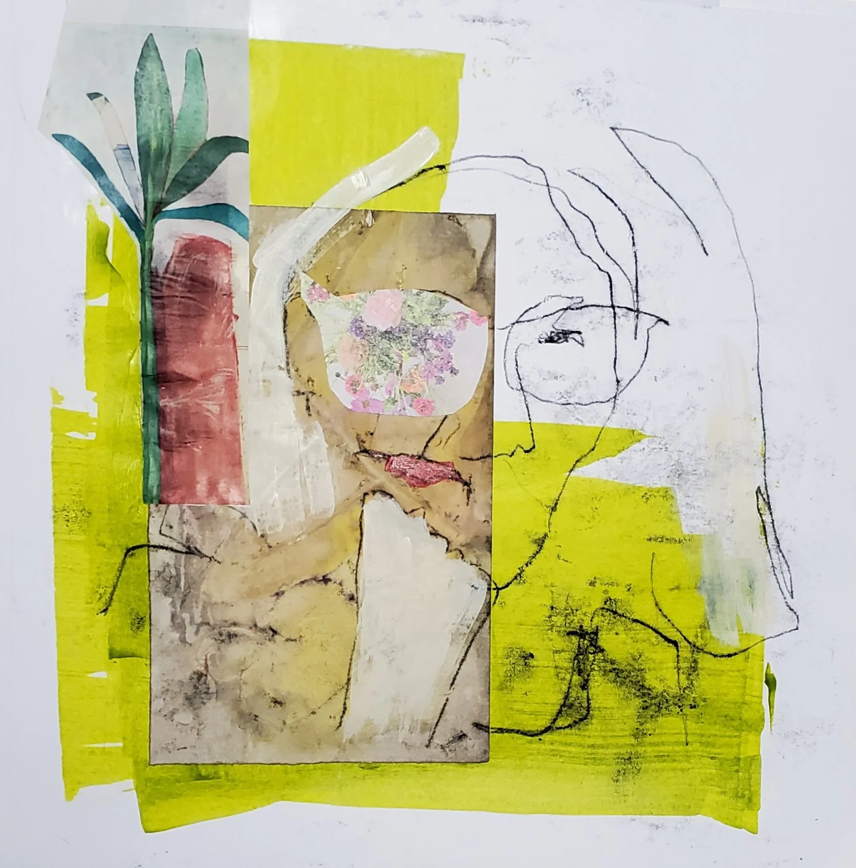 mary makes botanical prints, mixed media on paper, 10 x 10 in, 2025