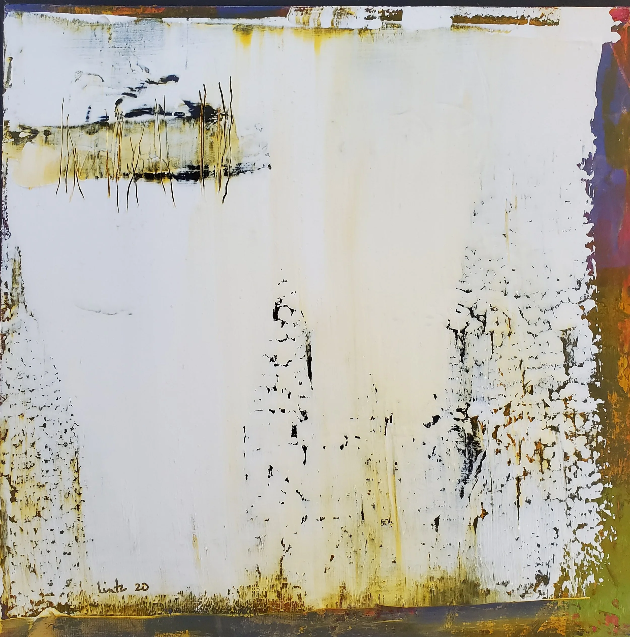 pandemic fatigue, 12x12in, oil/cold wax on canvas panel, 2020