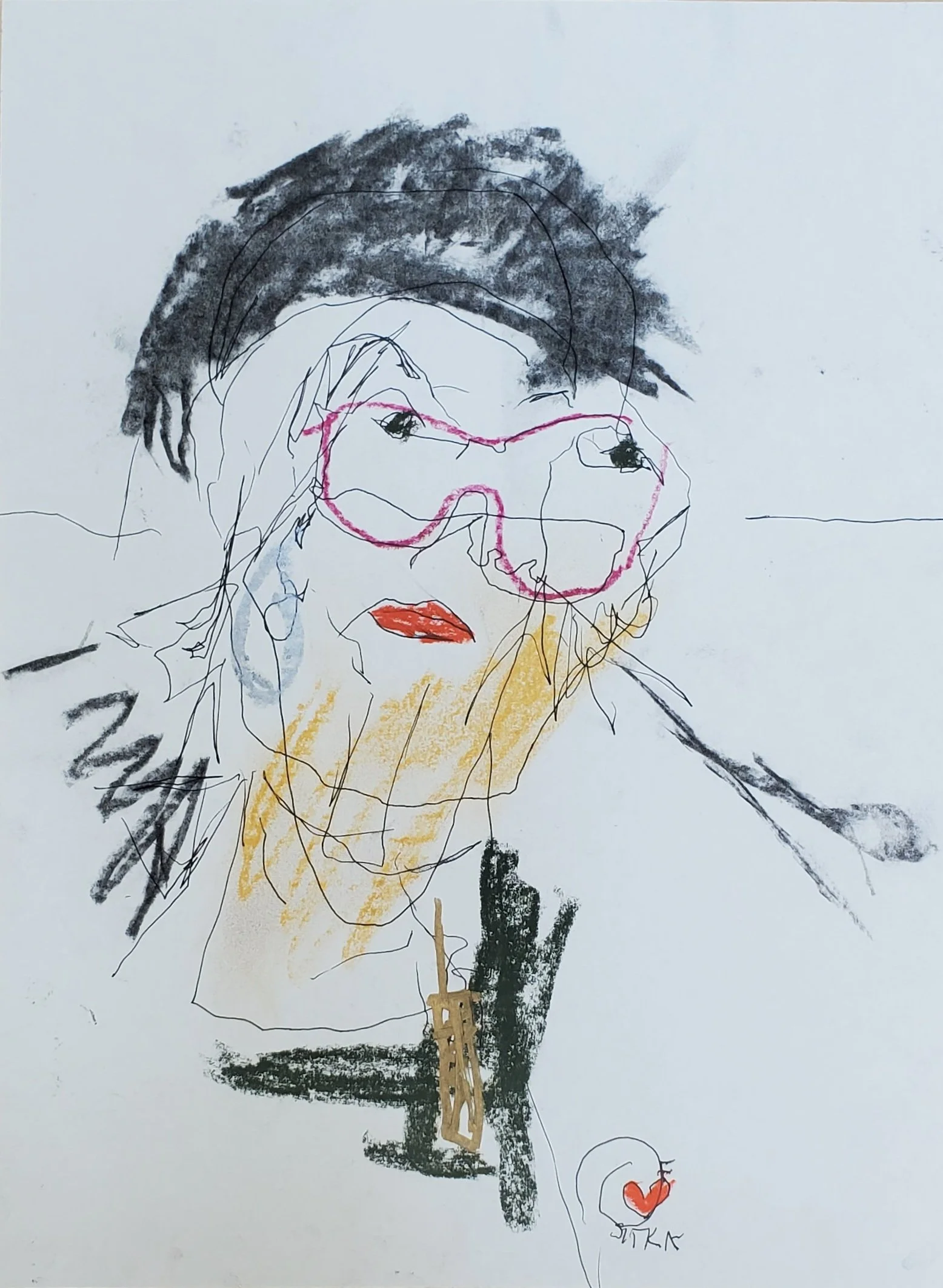 mary in portland, mixed media on paper, 10 x 10 in, 2025