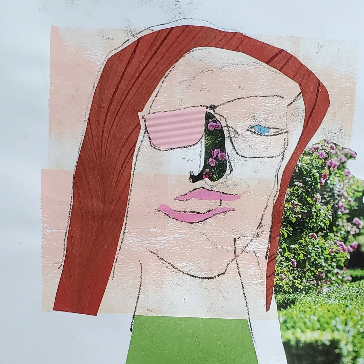 stop and smell the roses, mixed media on paper, 10 x 10 in, 2025