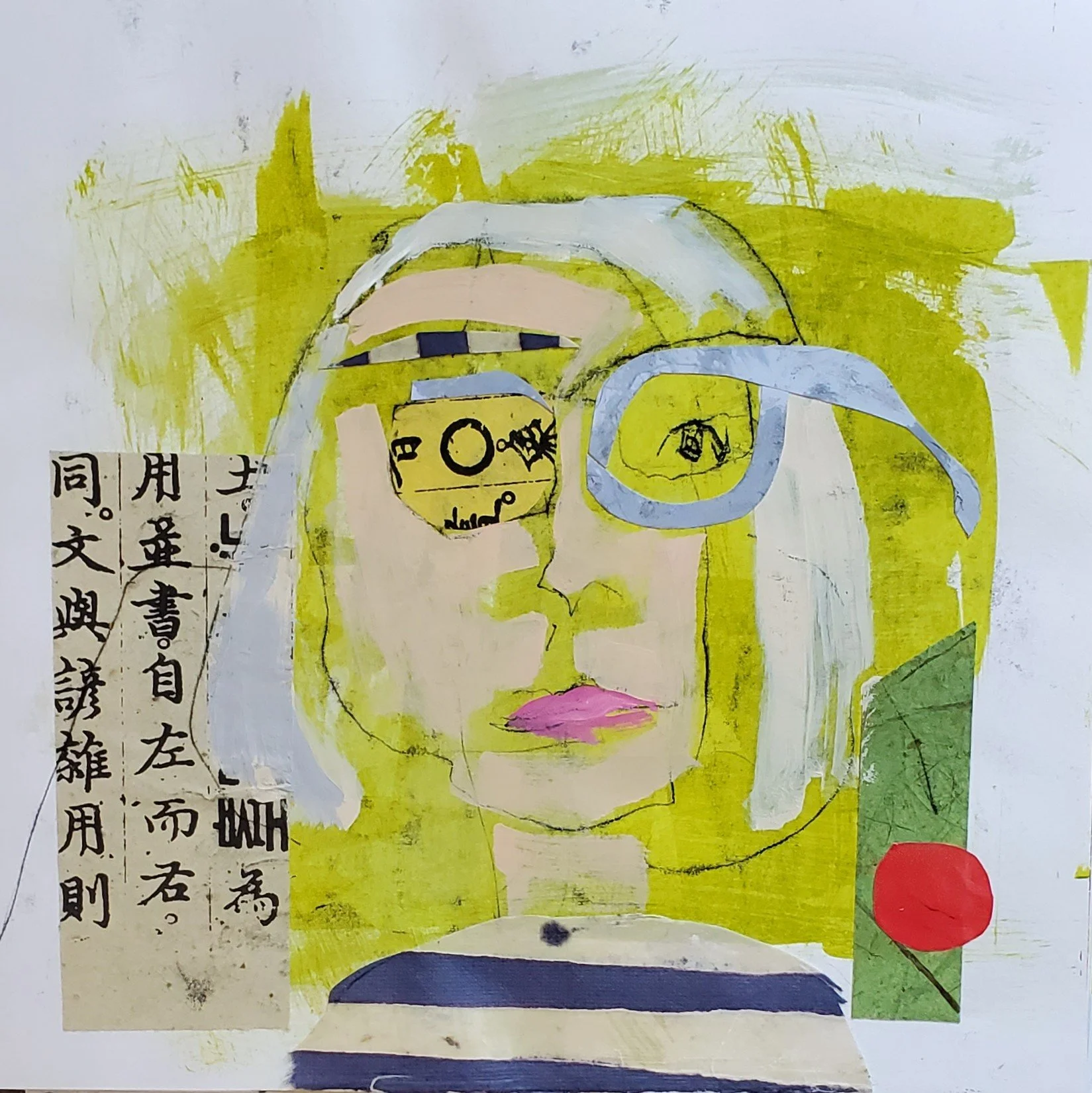 teresa paints abstracts now, mixed media on paper, 10 x 10 in, 2025