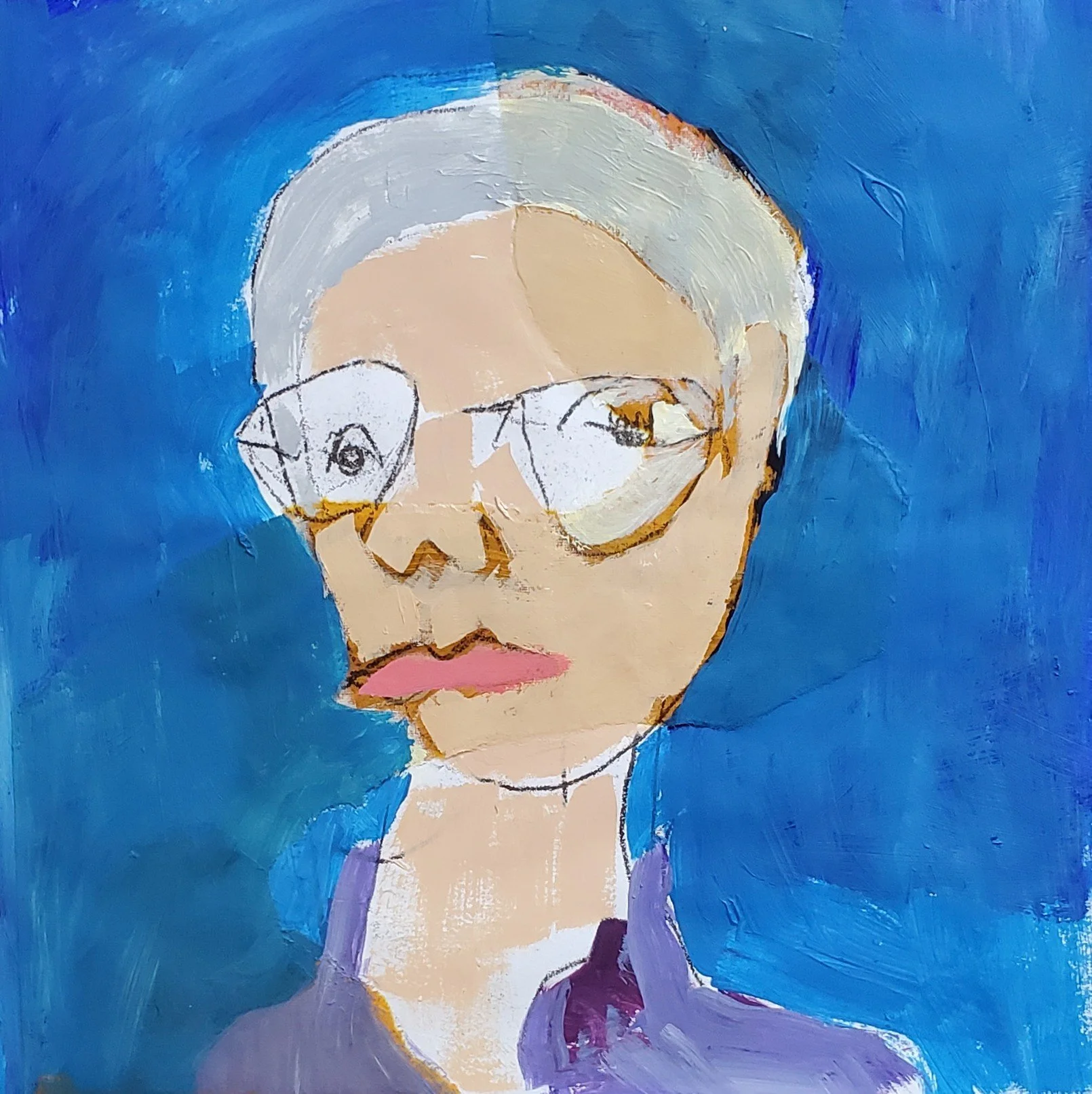 susan, mixed media on paper, 10 x 10 in, 2025