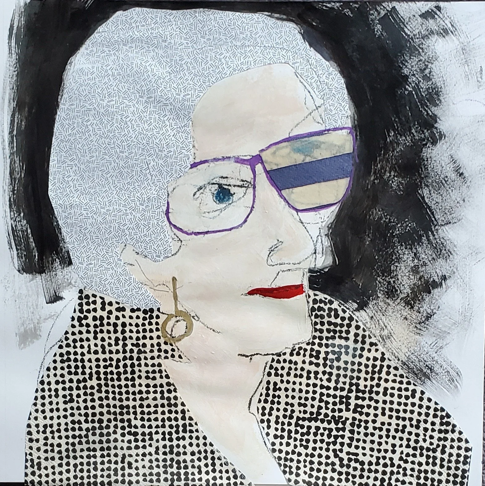 bifocals, mixed media on paper, 10 x 10 in, 2025