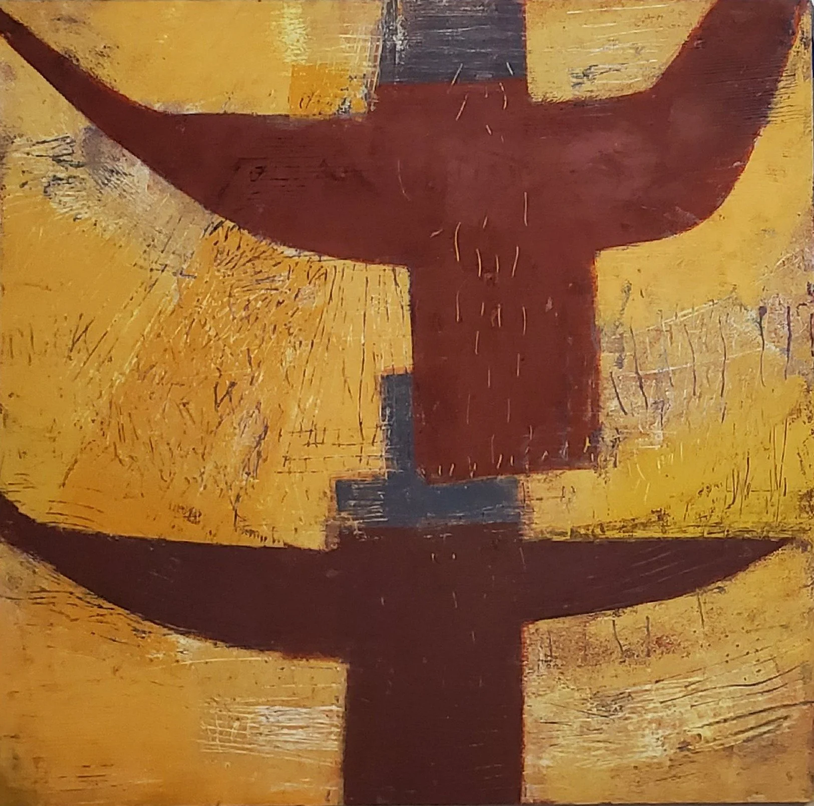 standing on her shoulders (aka conversation), 20x20in, oil/cold wax on panel, 2024 - available