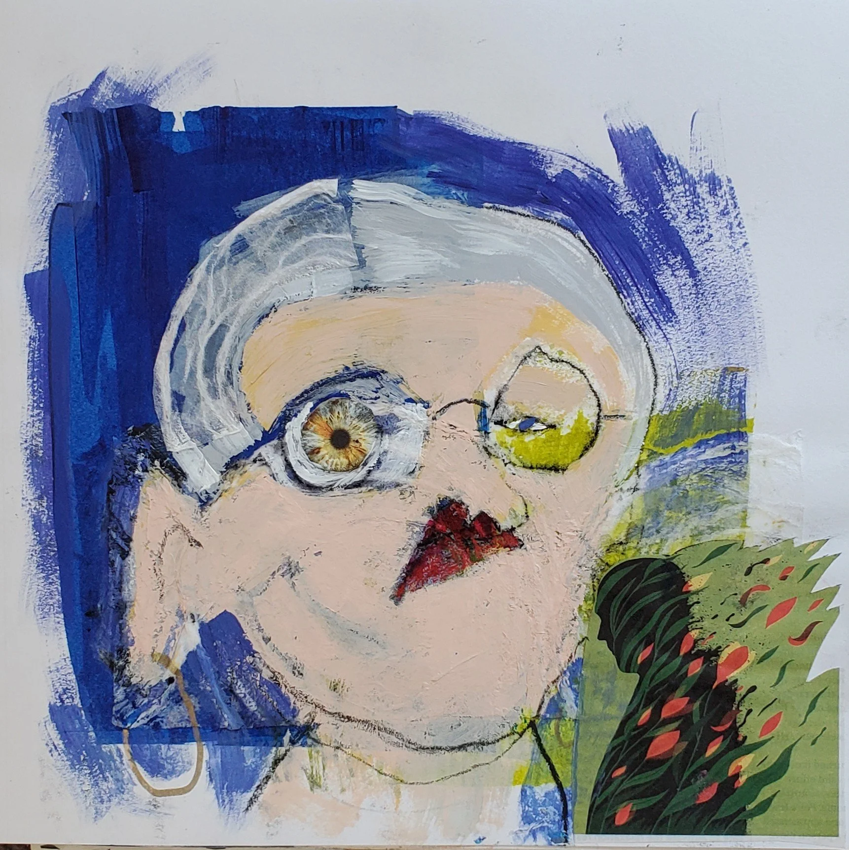 jim has never really left susan, mixed media on paper, 10 x 10 in, 2025